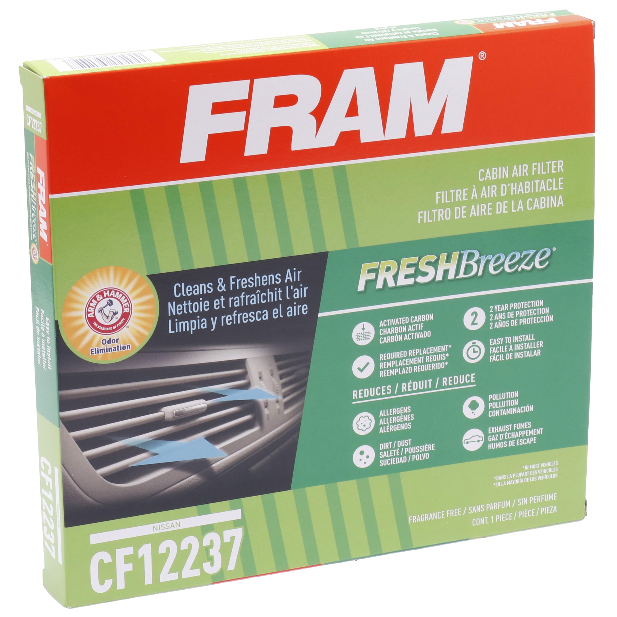FRAM Fresh Breeze Cabin Air Filter Replacement for Car Passenger Compartment w/Arm and Hammer Baking Soda, Easy Install, CF12237
