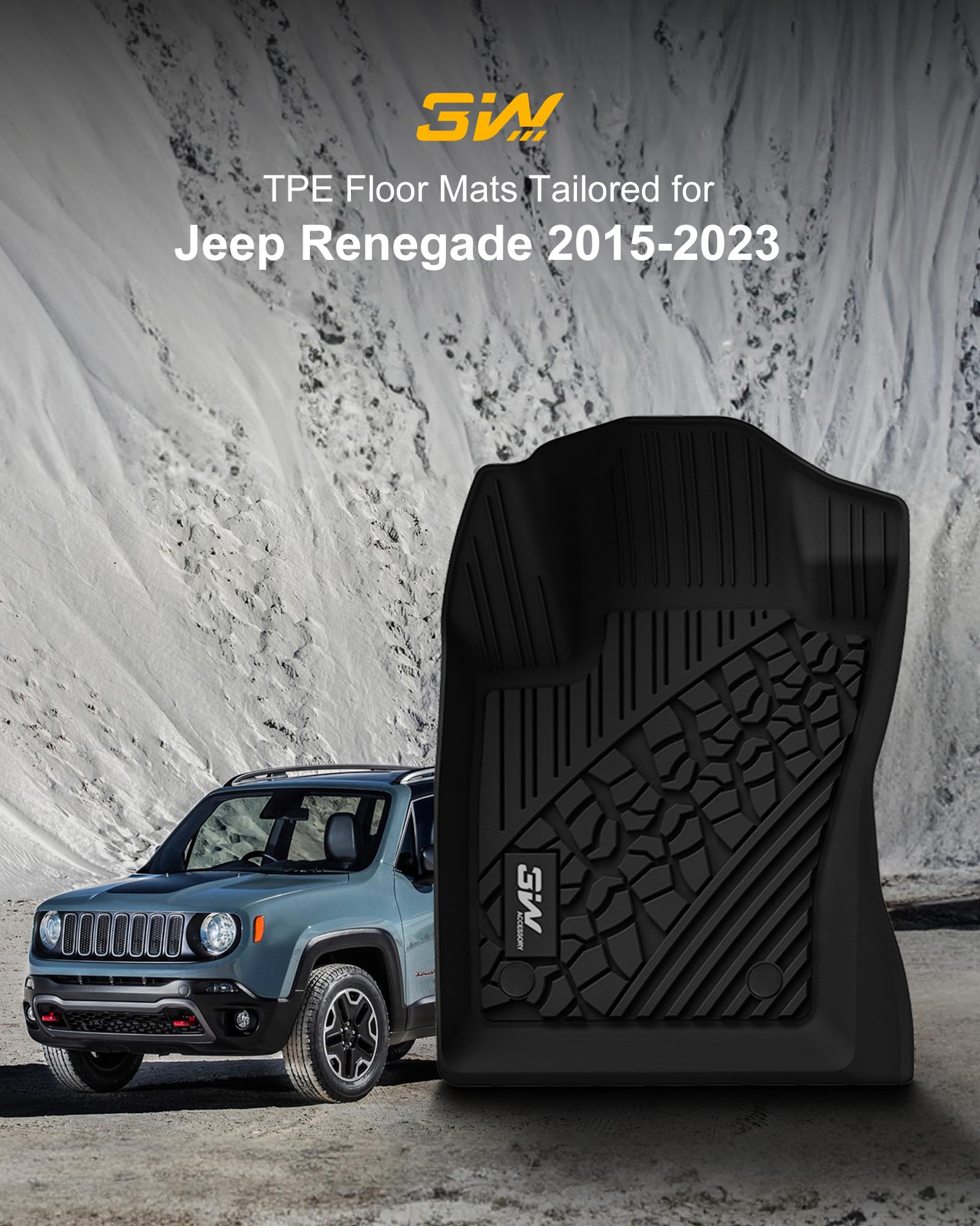 3W Floor Mats Fit For Jeep Renegade 2015-2023 Tpe All Weather Custom Fit Floor Liner For Jeep Renegade 1St And 2Nd Row Full Set