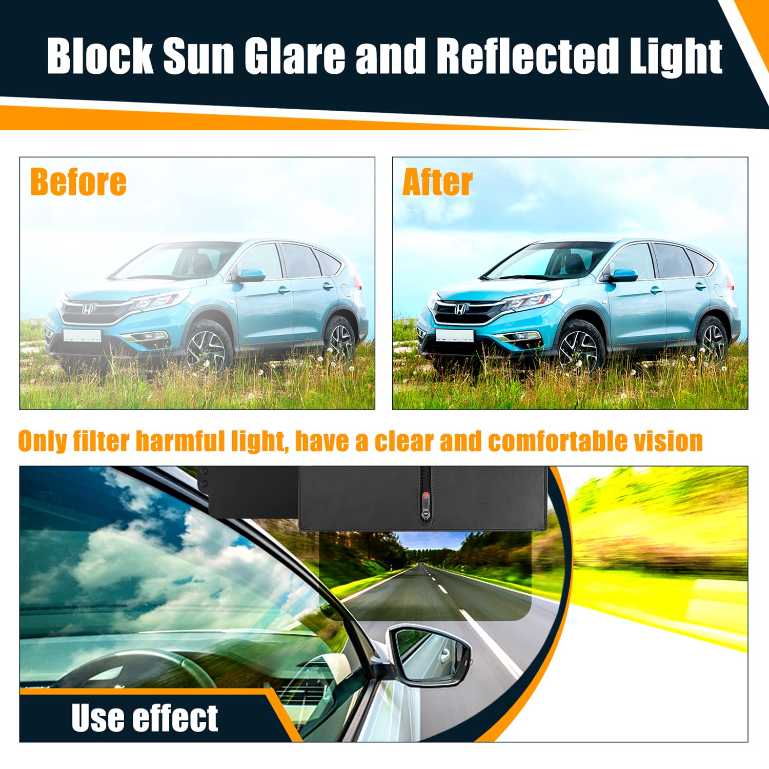 Veharvim 2 Pack Polarized Sun Visor Extender/ Extension With Pc Lens And Side Sunshade, Anti-Glare, Uv-Filtering For Car With Zipper Slider (Driver + Passenger Side), Upgraded Uv400