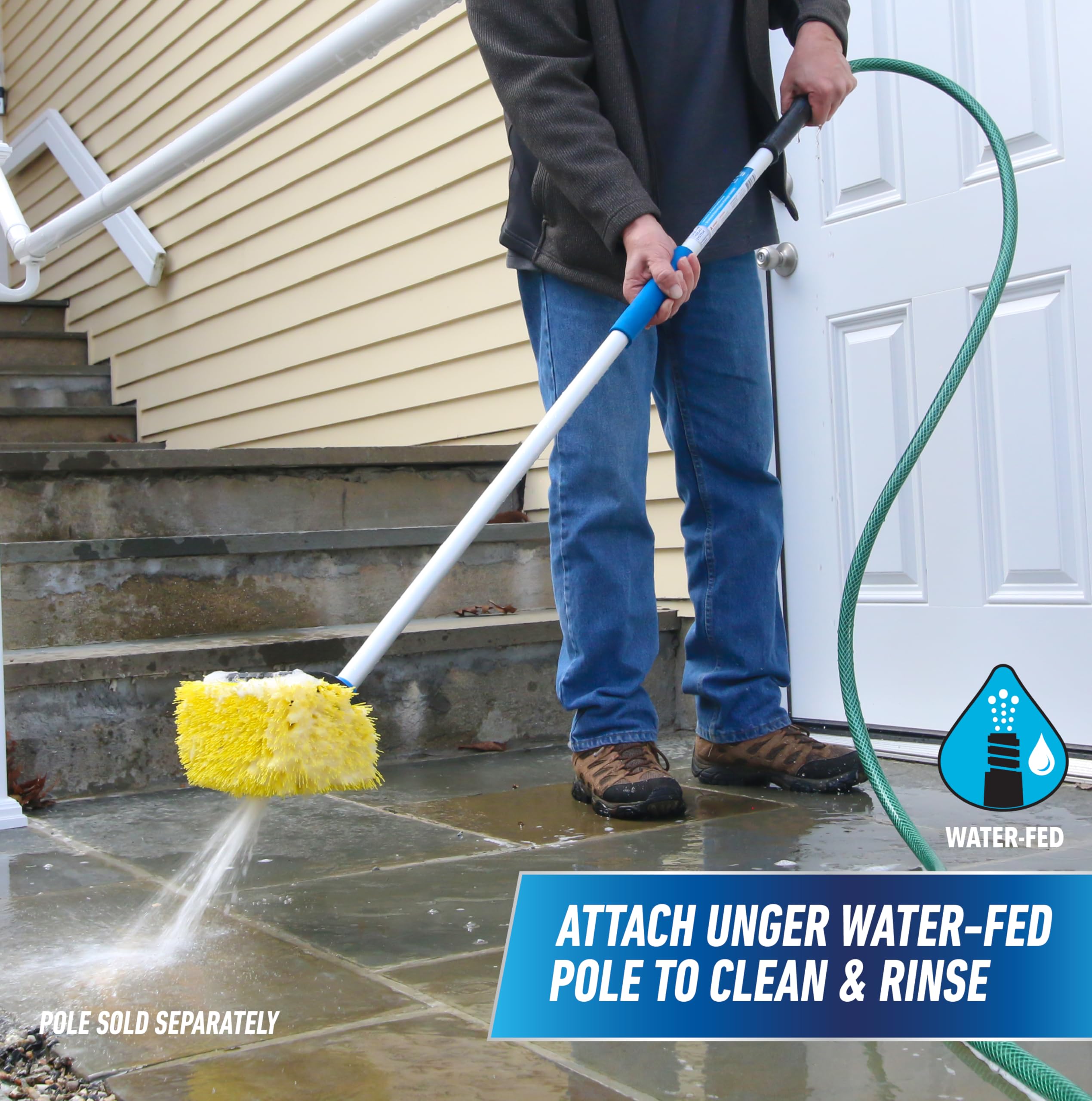 Unger Professional 4-Sided Outdoor Scrub Brush - Compatible With Threaded Poles, Scrub Brushes For Cleaning, Scrubbing Brush, Gr