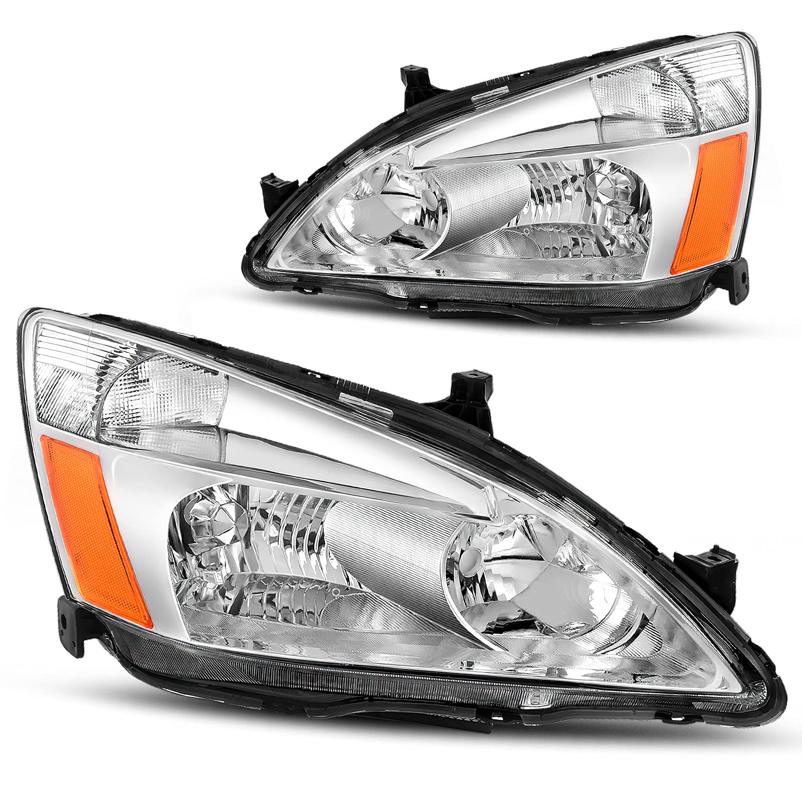 Dwvo Headlight Assembly Compatible With 03-07 2003 2004 2005 2006 2007 Accord Replacement Headlamps Chrome Housing Clear Lens