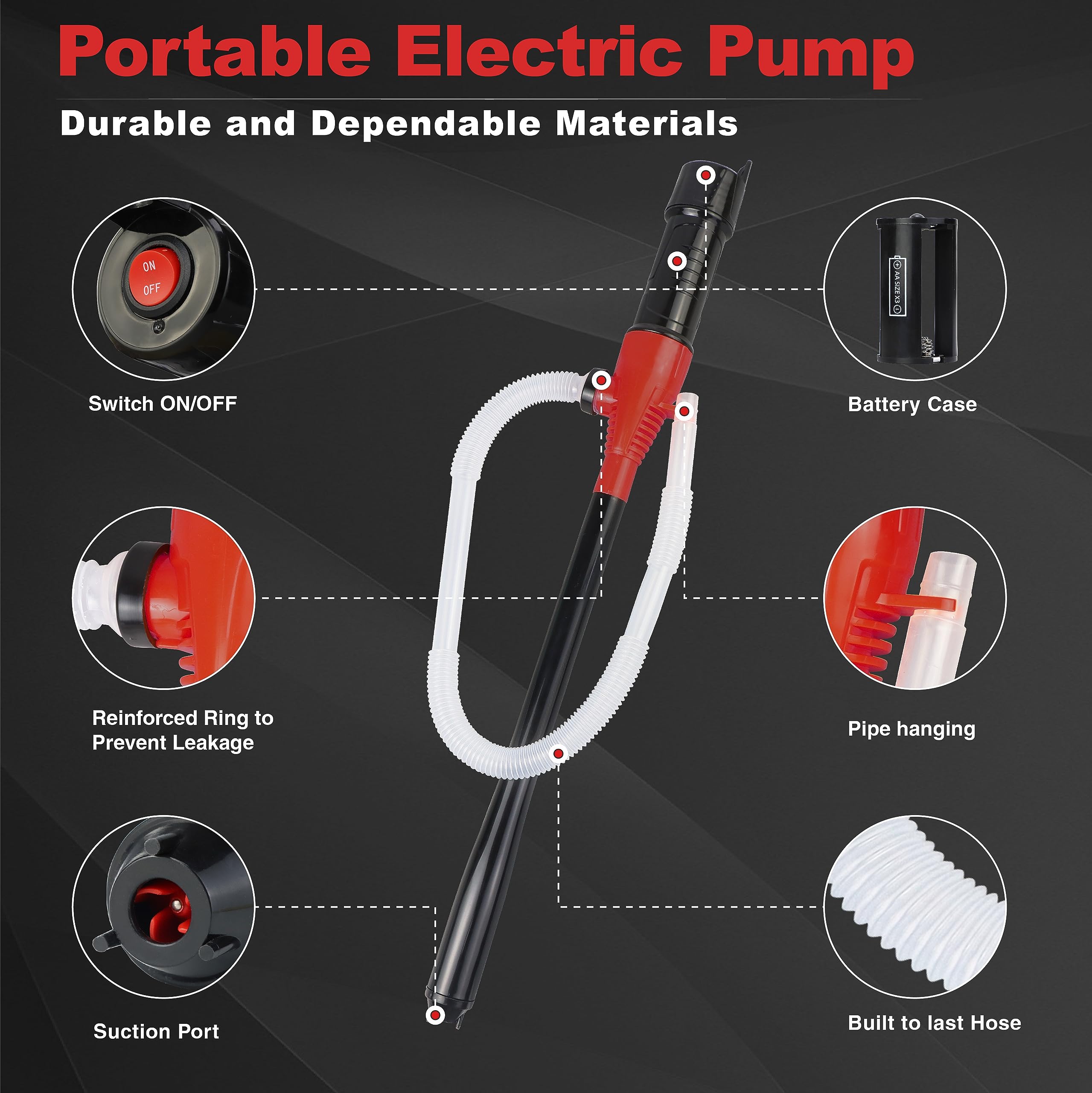 Portable Transfer Pump Battery Operated Electric Siphon Pump for Gas Fuel Diesel Transfer 3.5GPM Flow Oil Extractor - Ideal Gaso