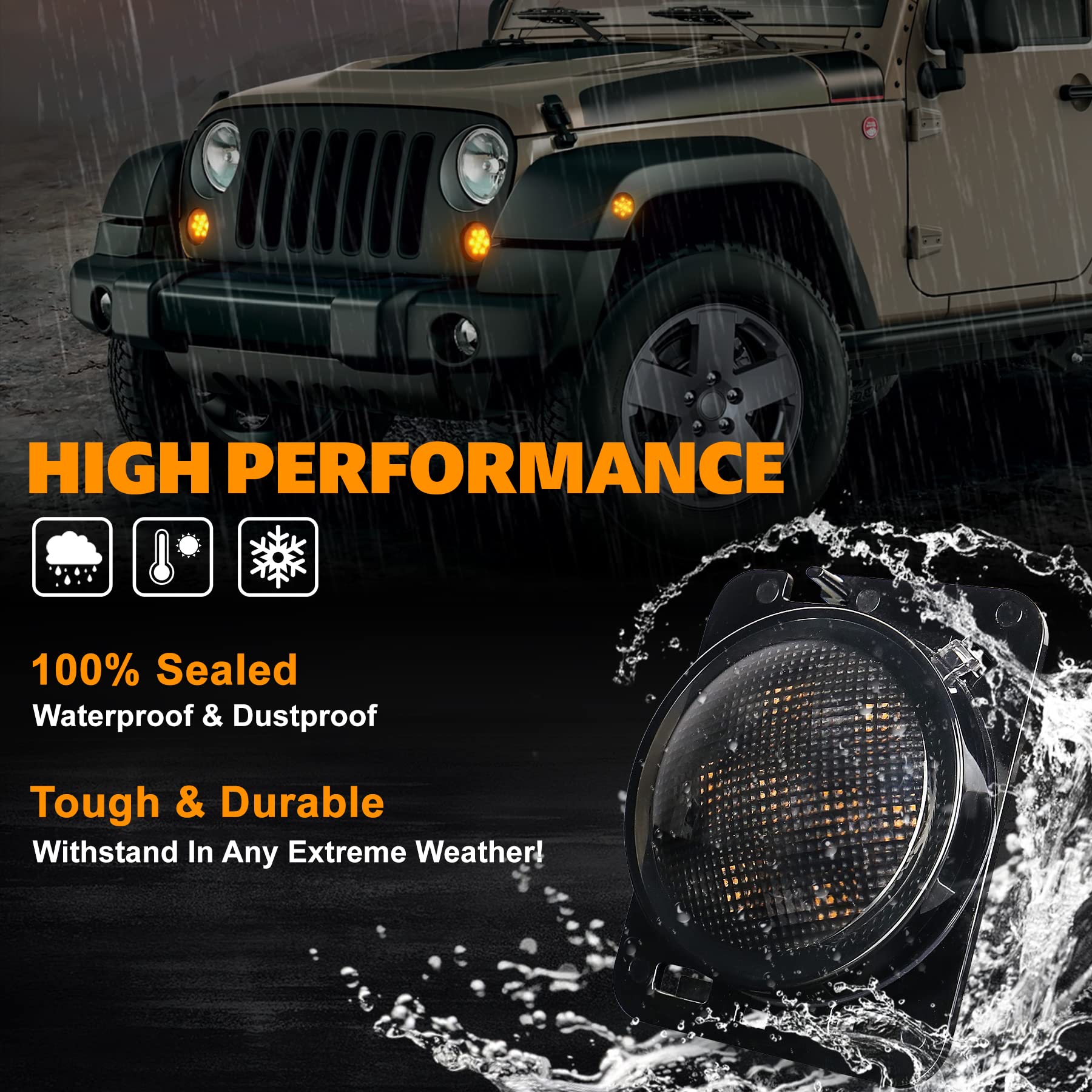 Pxpart Smoke Lens Led Side Marker Front Fender Amber Turn Signal Parking Lights For Jeep Wrangler 2007-2017