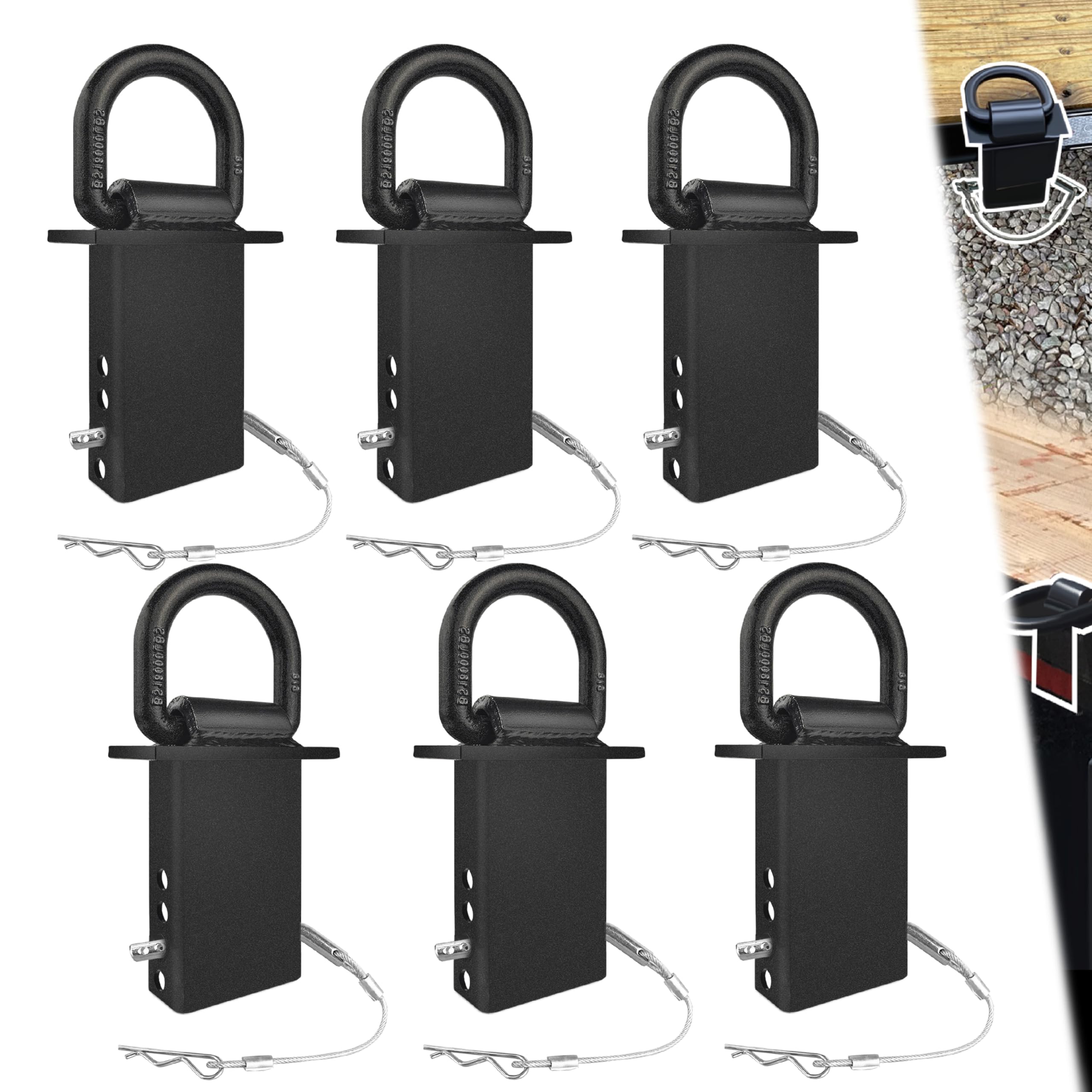 Vonlx Stake Pocket D Rings 6Pcs 18000Lbs Heavy Duty D-Ring Tie Downs For Utility Trailers And Flatbed Trucks W/Hitch Pin W/Steel