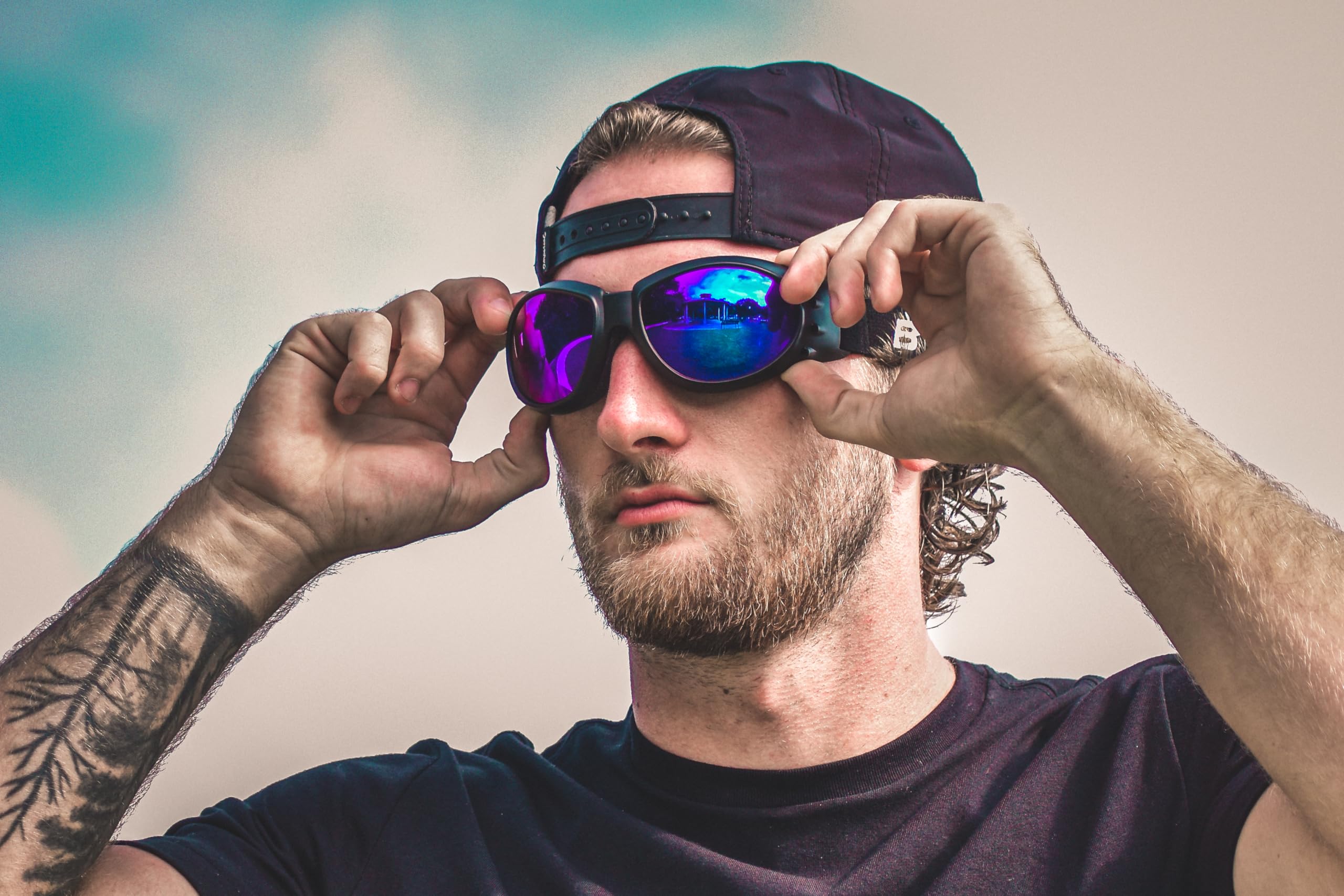 Birdz Eyewear Eagle Padded Sport Riding Goggle Matte 2 Pairs Matte Black Frames With Reflectech Red/Blue Mirror Lens