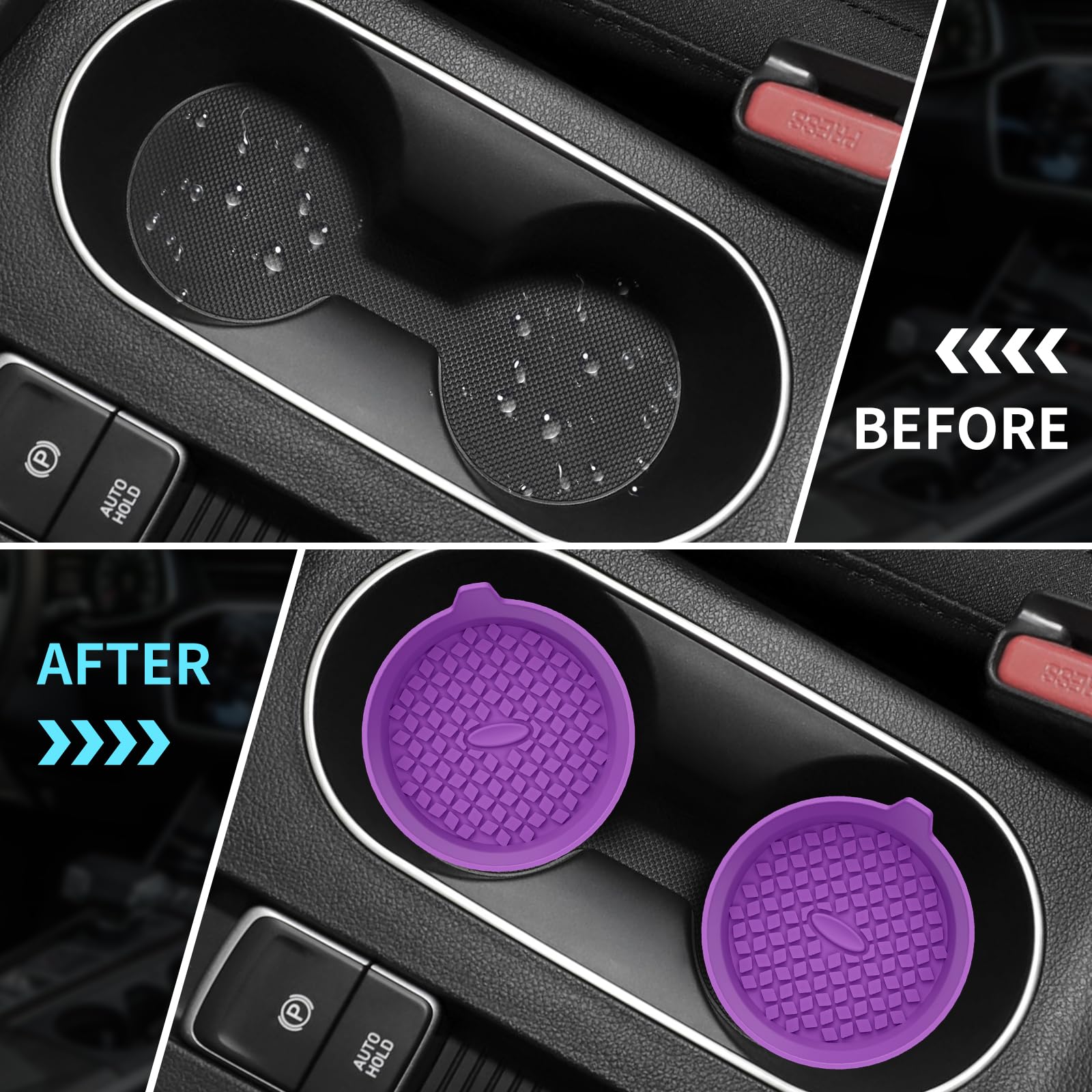 Me.Fan Car Cup Holder Coasters [4 Pack] Silicone Cups Mats, Automotive Universal Non-Slip Recessed Interior Accessories Deep Pur