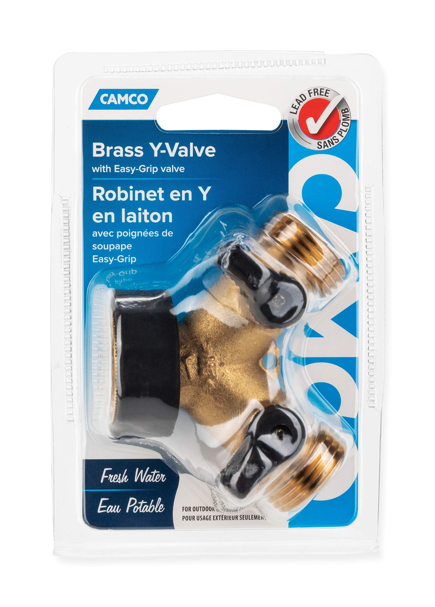 Camco Solid Brass Water Wye Valve- Easy Grip Valve Handles And Simple Water Hose Connection Csa Low Lead Certified - (20123)