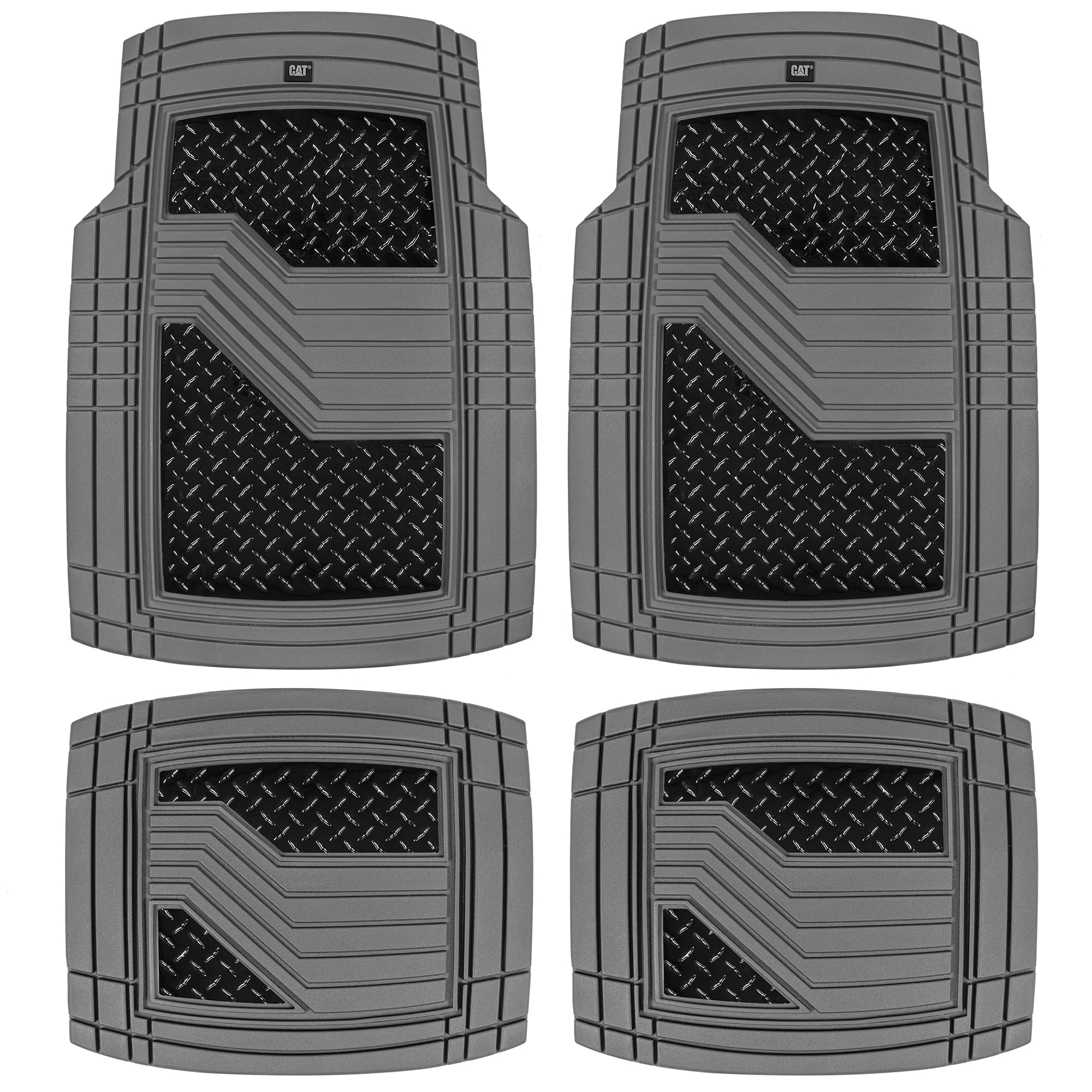 CAT DiamondShield Rubber Floor Mats for Cars Trucks SUVs, All Weather Protection Front & Rear Car Mats Set, Heel Pad & Anti-Slip