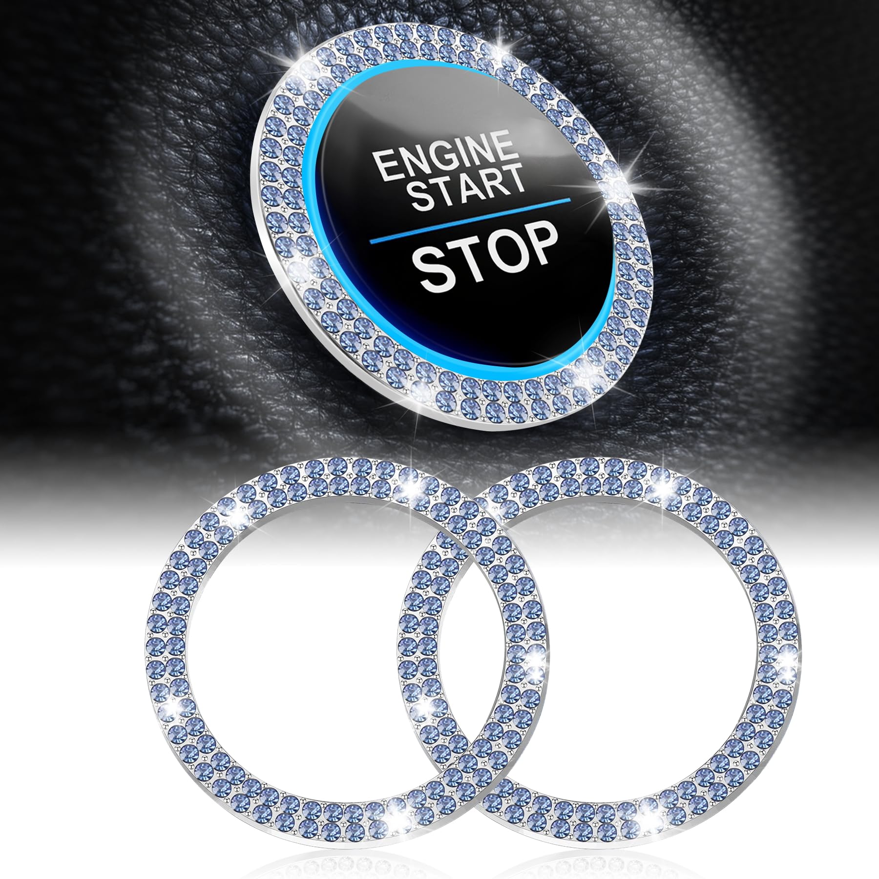 Livtee Car Engine Start Stop Decoration Ring, Crystal Double Rhinestone, Push To Start Button Cover/Sticker, Key Ignition & Knob