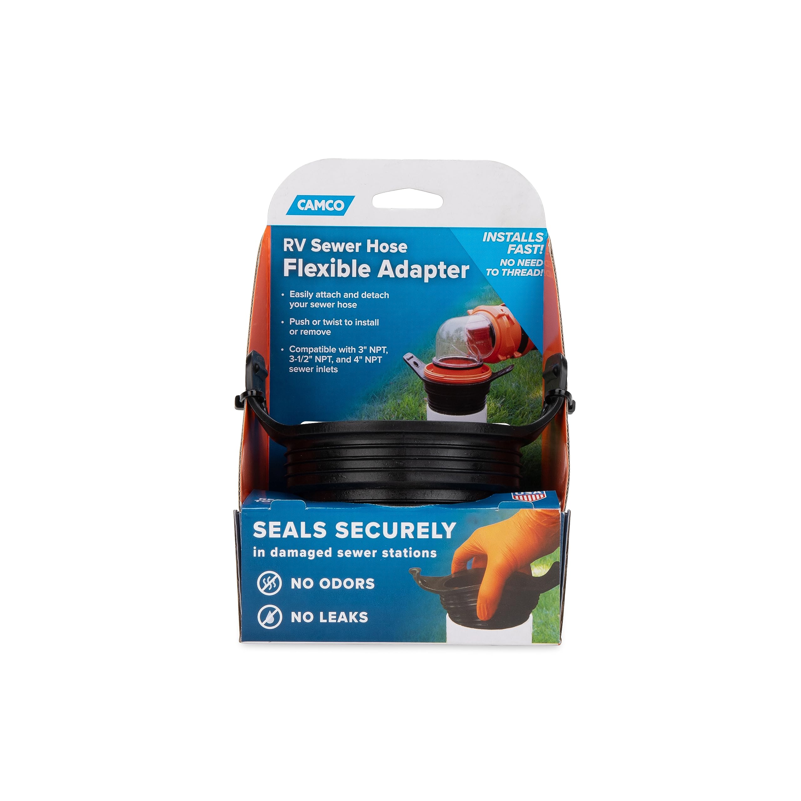 Camco Flexible 3-In-1 Sewer Adapter Hose Seal -Flexible Fitting That Makes Connection To A Sewer Inlet Simple And Less Hands On!