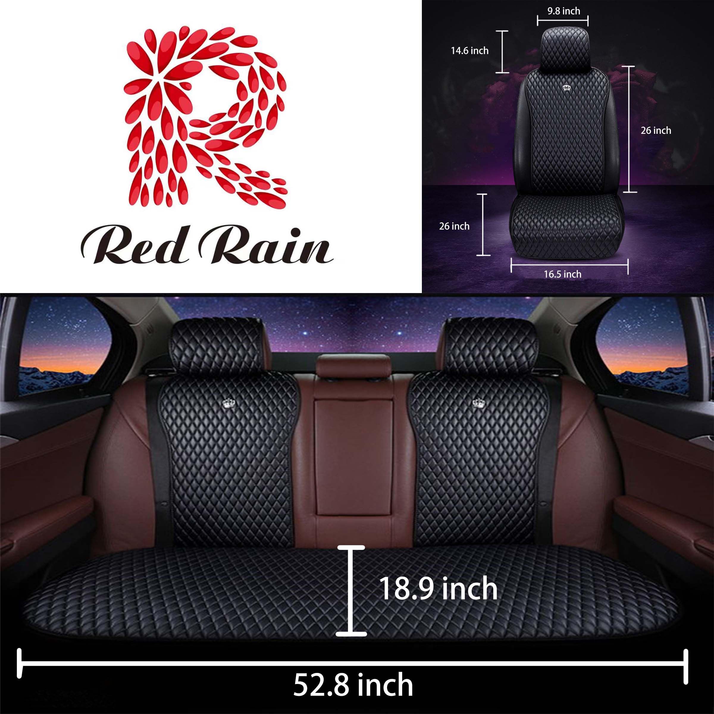 Red Rain Universal Seat Covers For Cars Leather Seat Cover With Crown Black Car Seat Cover 2/3 Covered 11Pcs Fit Car/Auto/Truck/