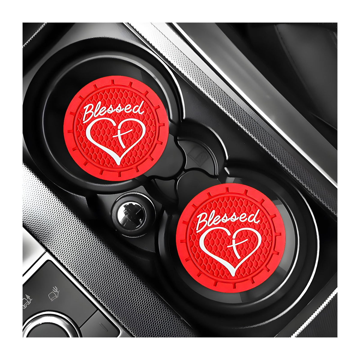 KVAEY 2 PCS Car Cup Holder Coasters, 2.76 Inch Anti Slip Vehicle Drink Mats with Cute Blessed Cross and Heart, Shockproof, Unive