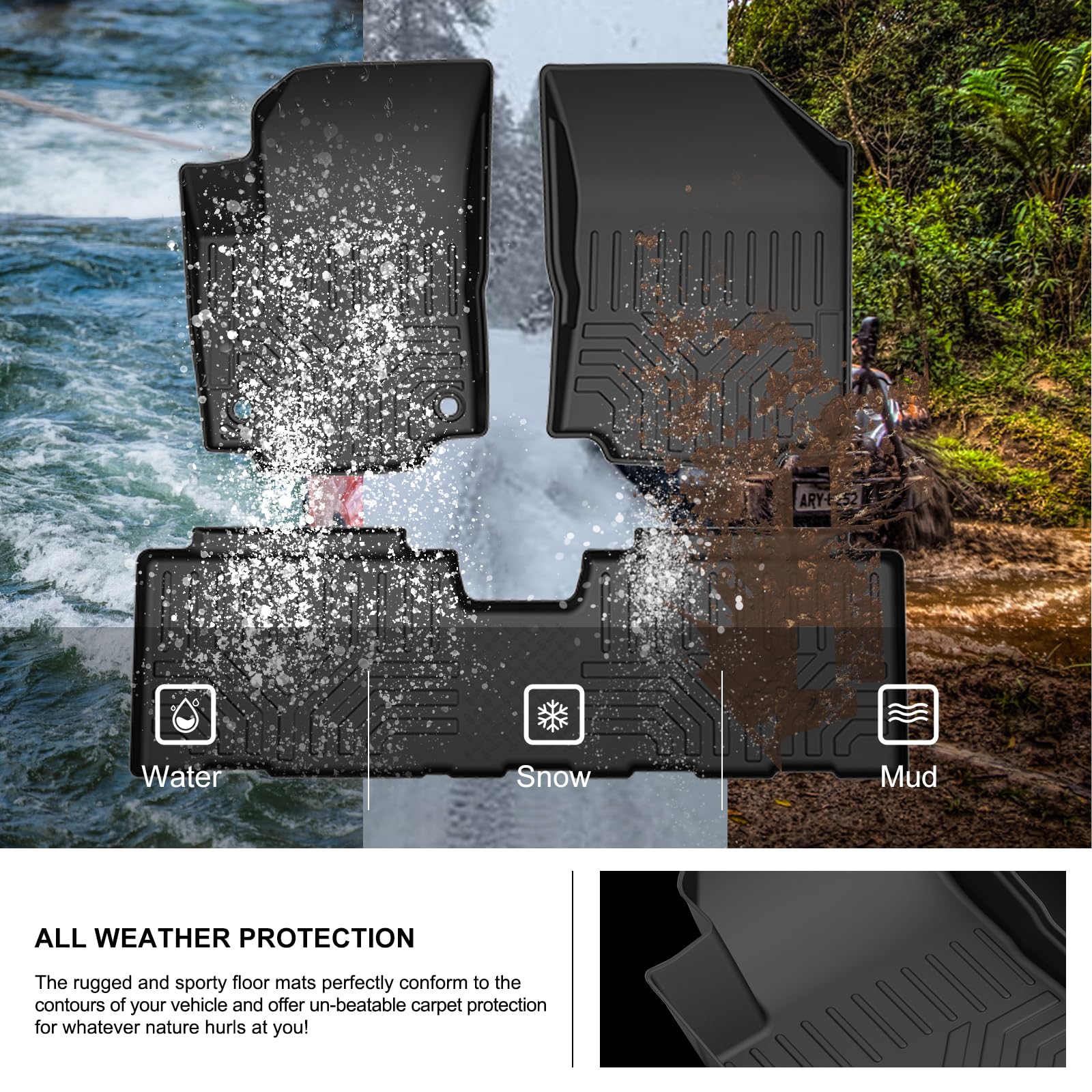 Kiwi Master Floor Mats For 2018-2024 Chevy Equinox/Gmc Terrain Front Rear 2 Row Seat All Weather Mat Tpe Slush Liners Black