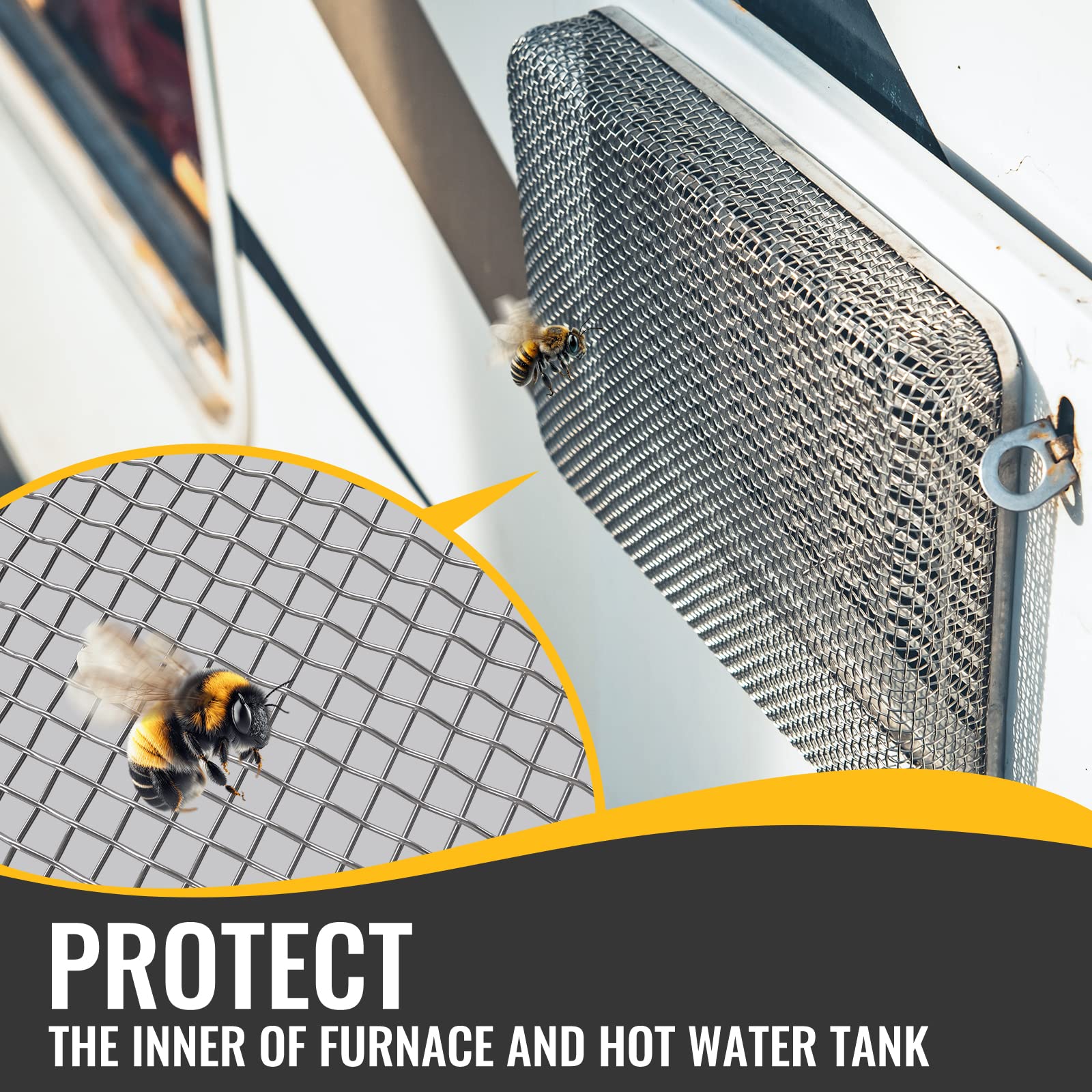 BougeRV RV Furnace Vent Screen,4.5 x 4.5 Inches RV Trailer Water Heater Cover Stainless Steel Square Mesh Screen RV Accessories