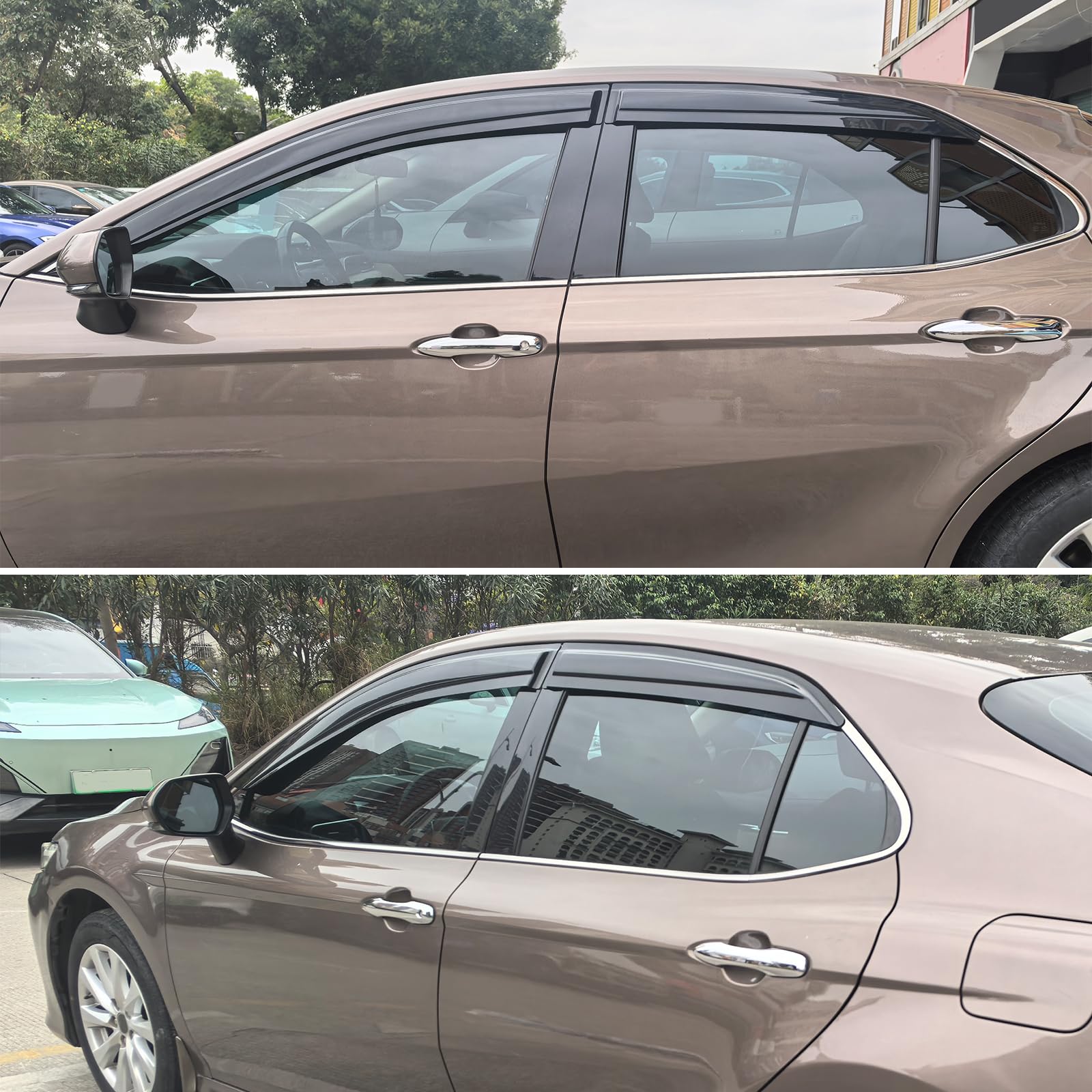 Ikon Motorsports Mugen Large Style Tape On Rain Guards, Compatible With 2018-2024 Toyota Camry, Acrylic Smoke/Tinted Window Viso