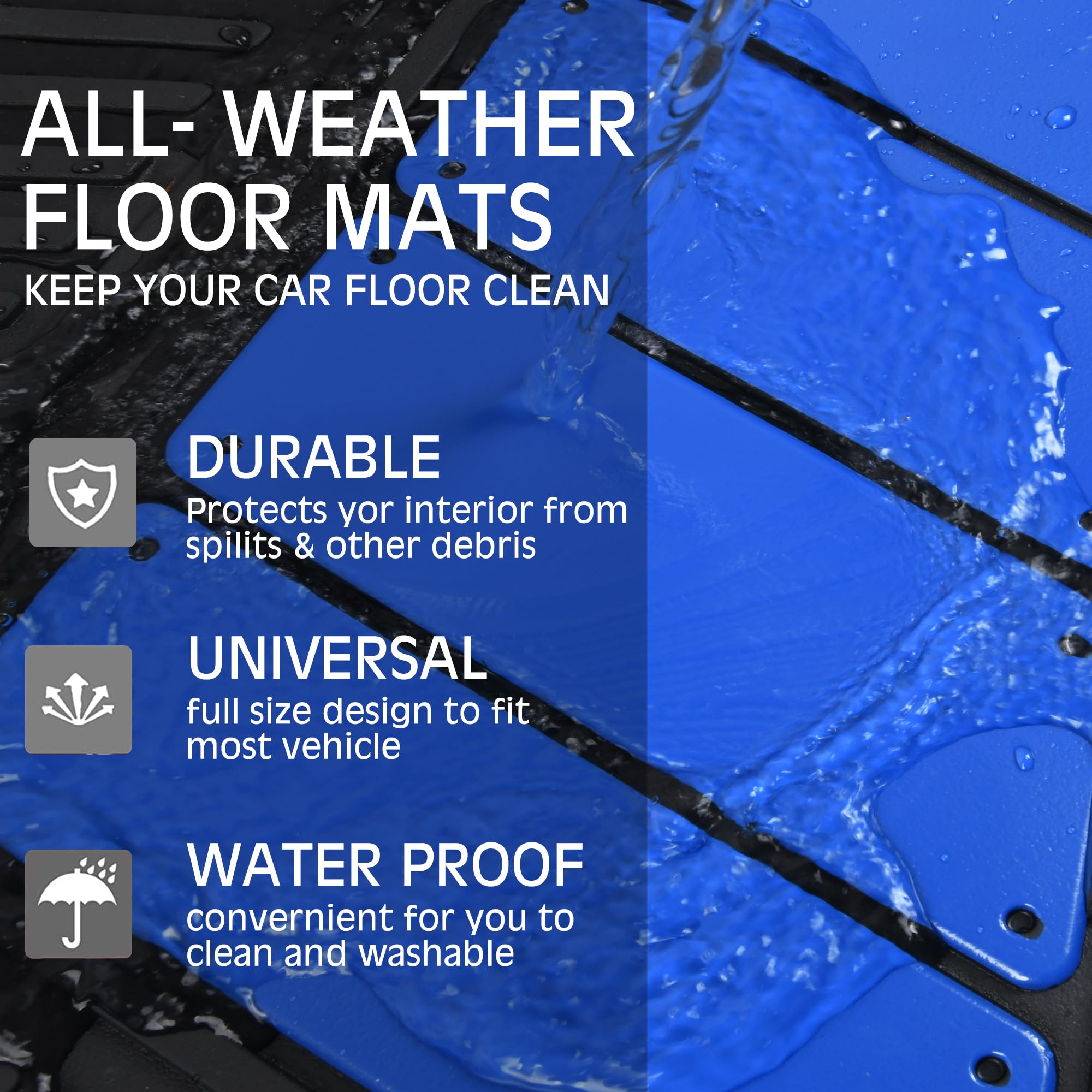 CAR PASS Heavy Duty Rubber Floor Mats 4-Piece Car Mat Set - Universal Waterproof Trim to Fit Floor Mats for Car Sedan SUV Coupe