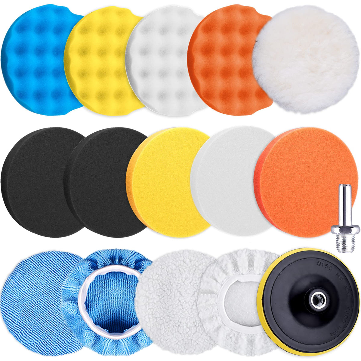 Siquk 16 Pieces 5 Inch Buffing Pads Foam Polishing Pad Kit Polisher Pads Bonnets Wax Buffer Polish Pads Car Buffer Attachment Fo