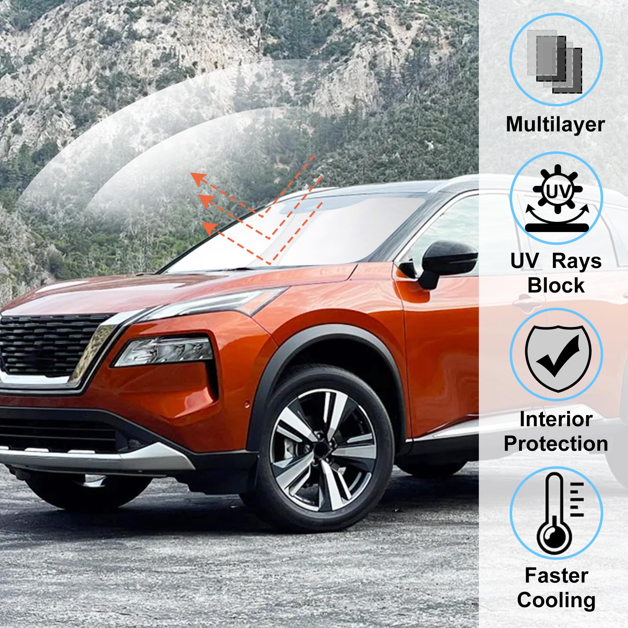 Windshield Sun Shade Fit For 2021 2022 2023 2024 2025 Nissan Rogue 3Rd Gen.Accessories(Not For Rogue Sport) Foldable Sunshade Sh