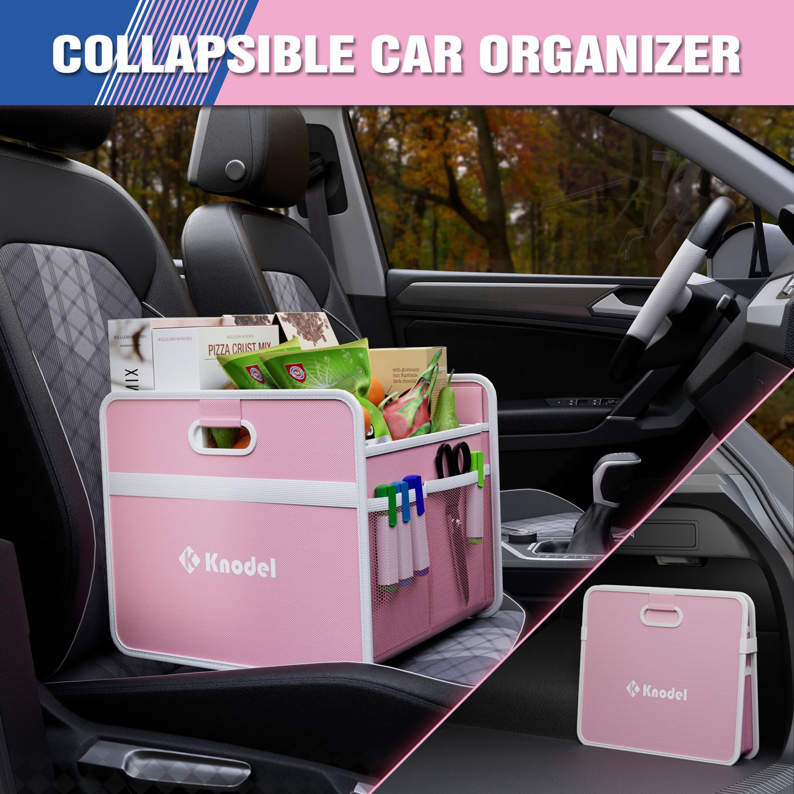K Knodel Car Trunk Organizer, Foldable Organizer For Car, Automotive Consoles & Organizers, Storage With Reinforced Handles (Sma