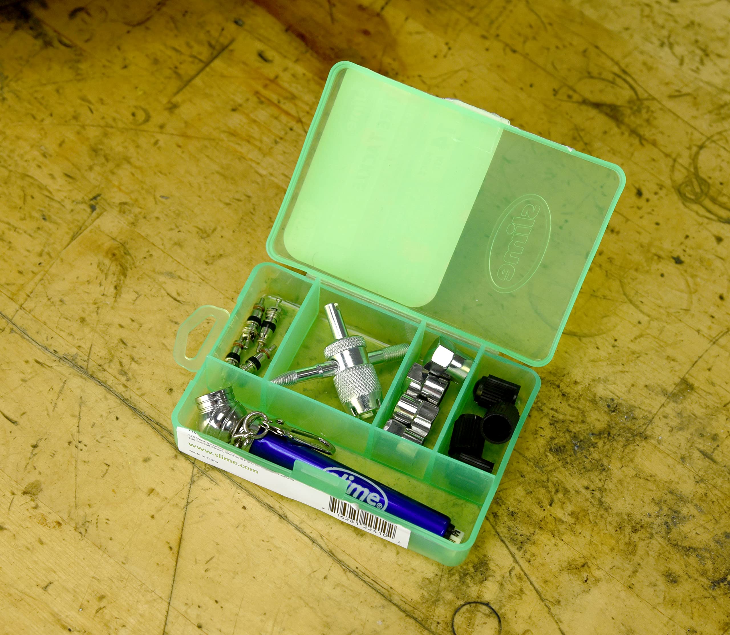 Slime 2410 Mini Tire Maintenance Kit, Tire Care Essentials, Compact, 14-Piece Set, 3.5' L X 2.5' W X 0.875' D