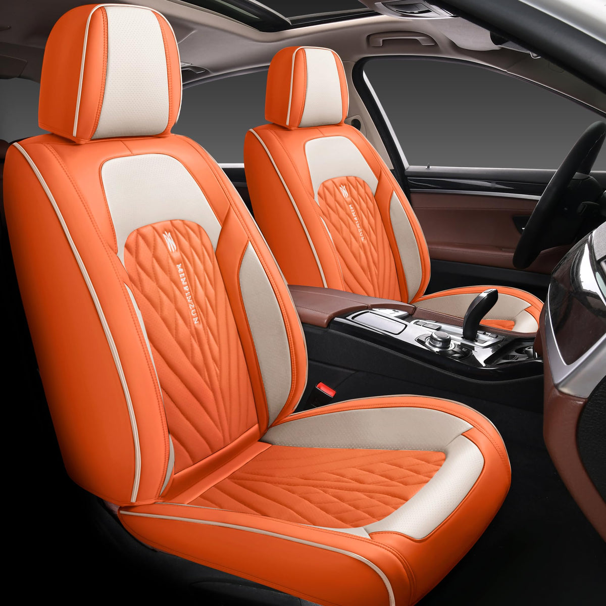 SKUYO Comfortable Leather Auto Car Seat Covers Front & Rear Seat Protector Fit Sedan SUV 5 Seats Full Set Universal Fit. (Orange