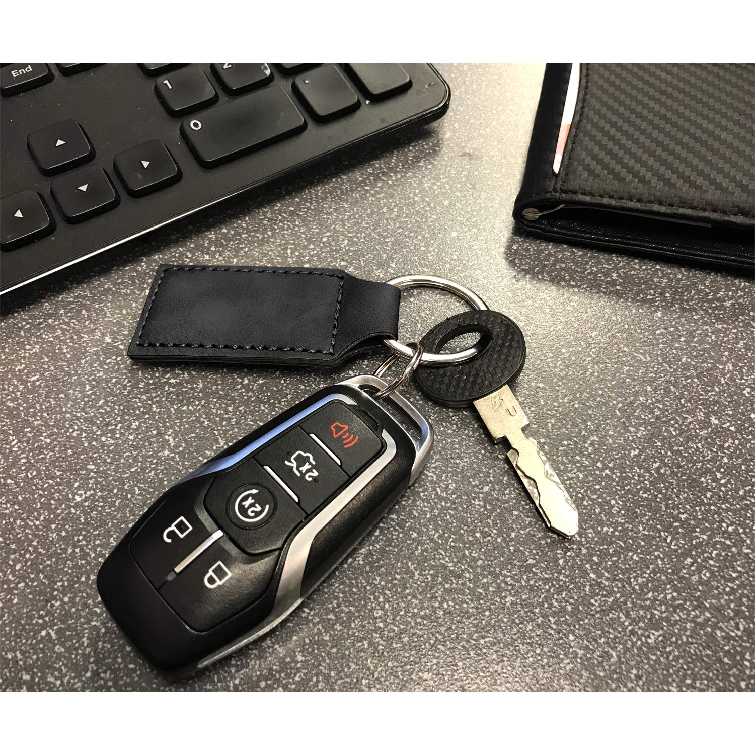 Ipick Image Compatible With Ford Ranger Rectangular Black Leatherette Key Chain