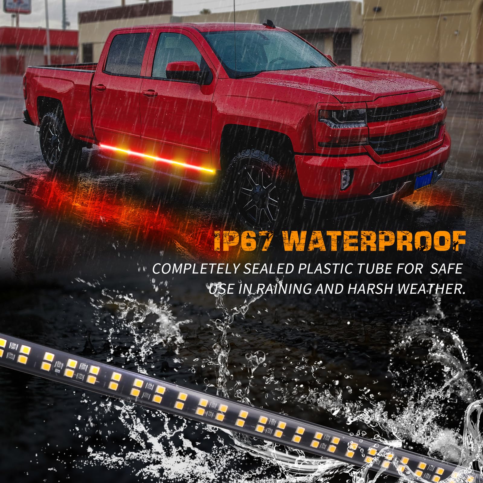 Xridonsen 2Pcs 70 Inch Truck Amber Red Emergency Lights Strip 864 Led Running Board Strobe Lights Bar Firefighter Lights Flashin