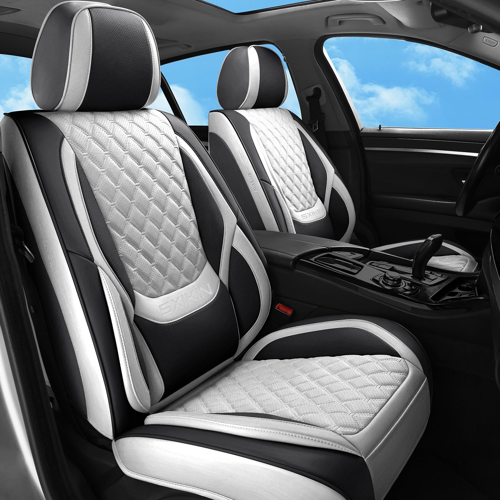 Sxikin Car Seat Covers Full Set, Luxury Leather Waterproof Non-Slip Seat Protector Universal Fit For Most Cars Suvs Trucks Pick-