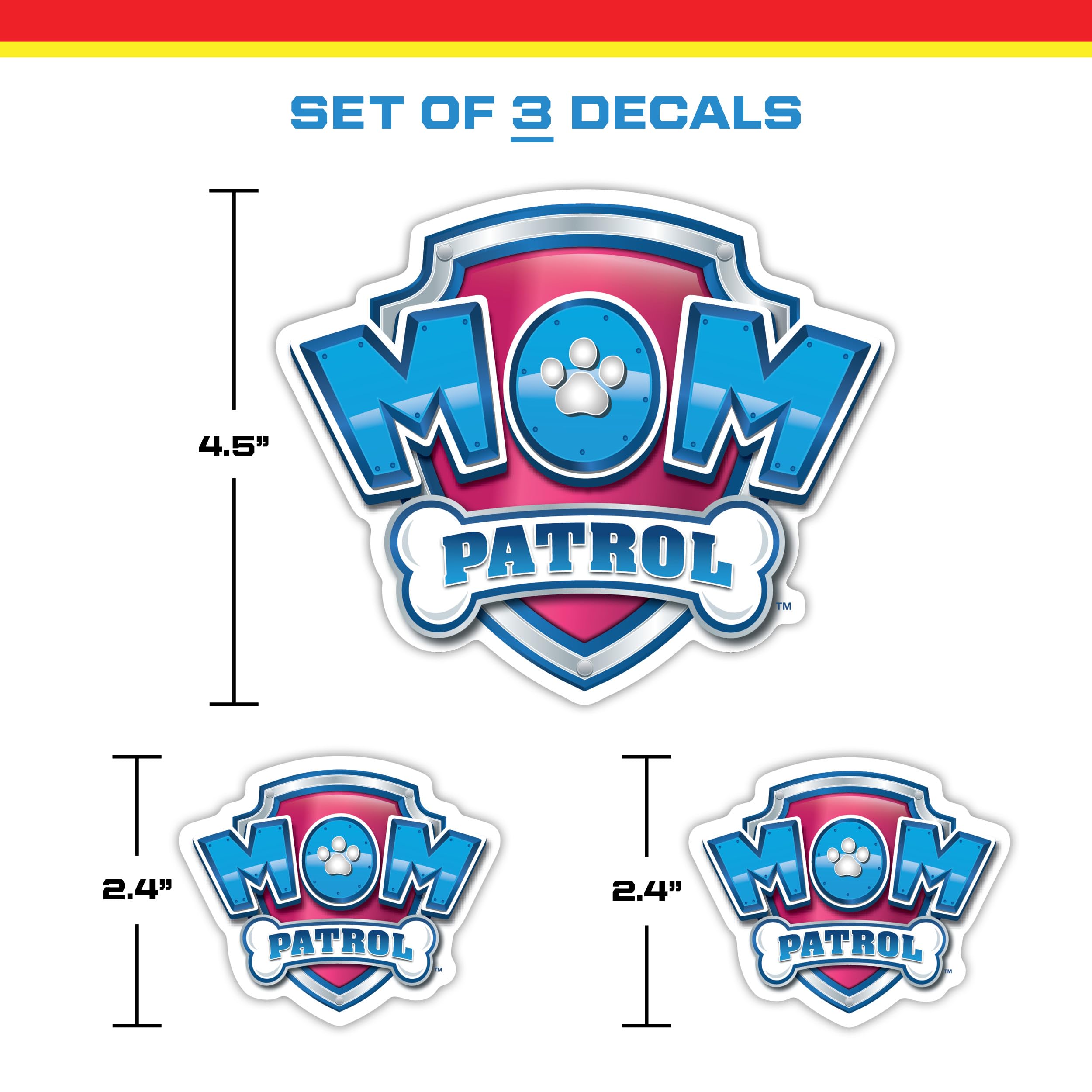 Paw Patrol Mom Patrol Decals - Set Of 3 Mom Patrol Badge Vinyl Stickers For Truck Water Bottle Bike Helmet Laptop Skateboard - O