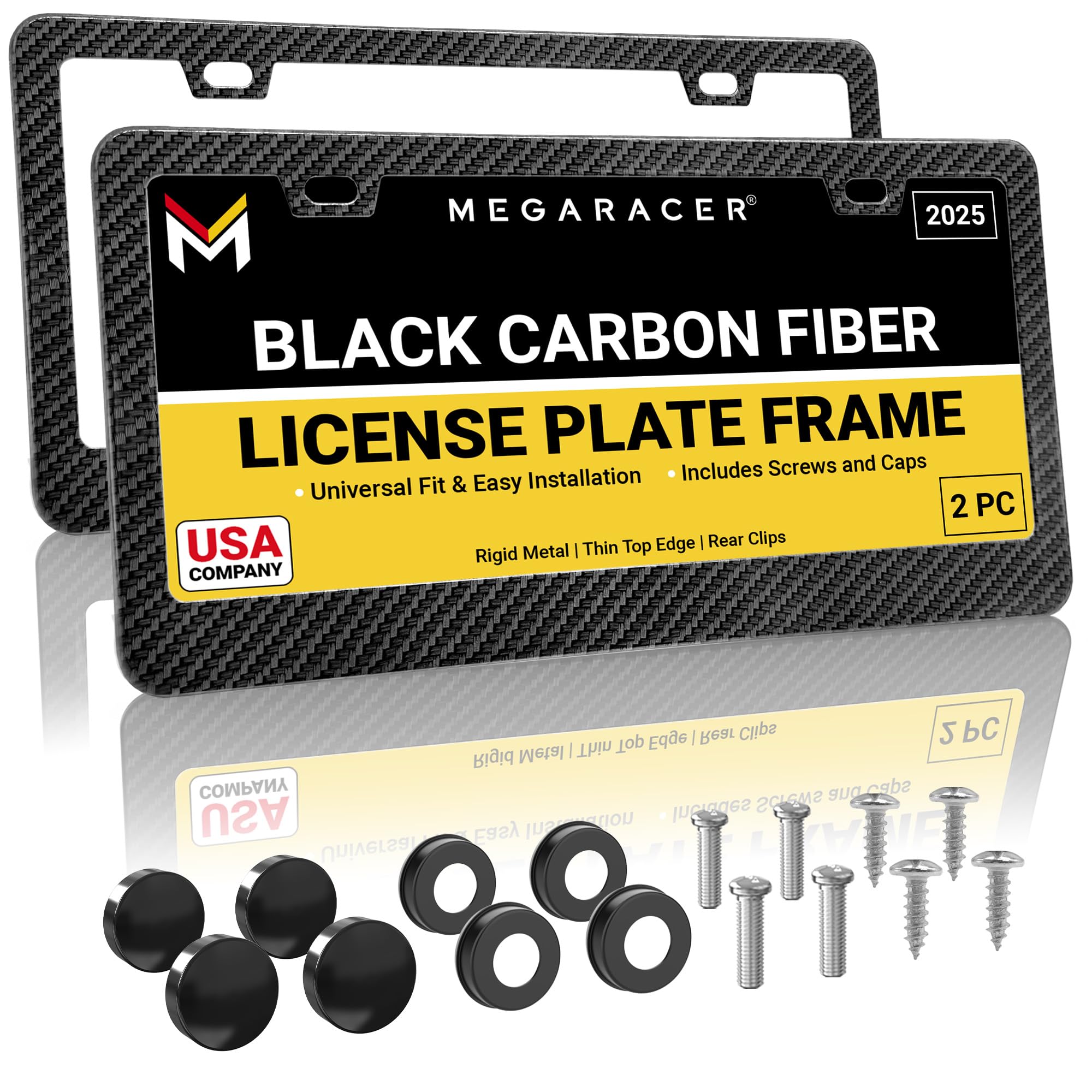 Carbon Fiber License Plate Frames 2 Pack | License Plate Cover for Car Tag Frame | Black License Plate Frame for Men | Porta Pla