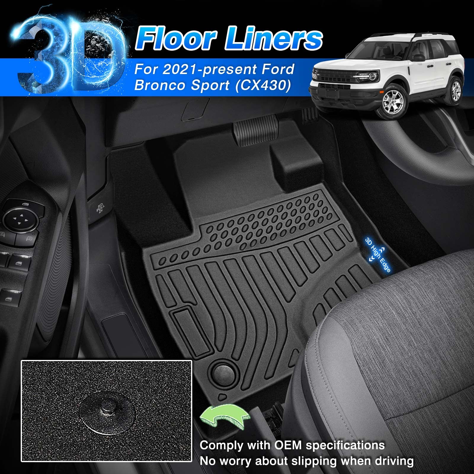 Cartist Floor Mats Compatible With Ford Bronco Sport 2021 2022 2023 2024 2025 All Weather Floor Liners For Ford Bronco Sport Acc