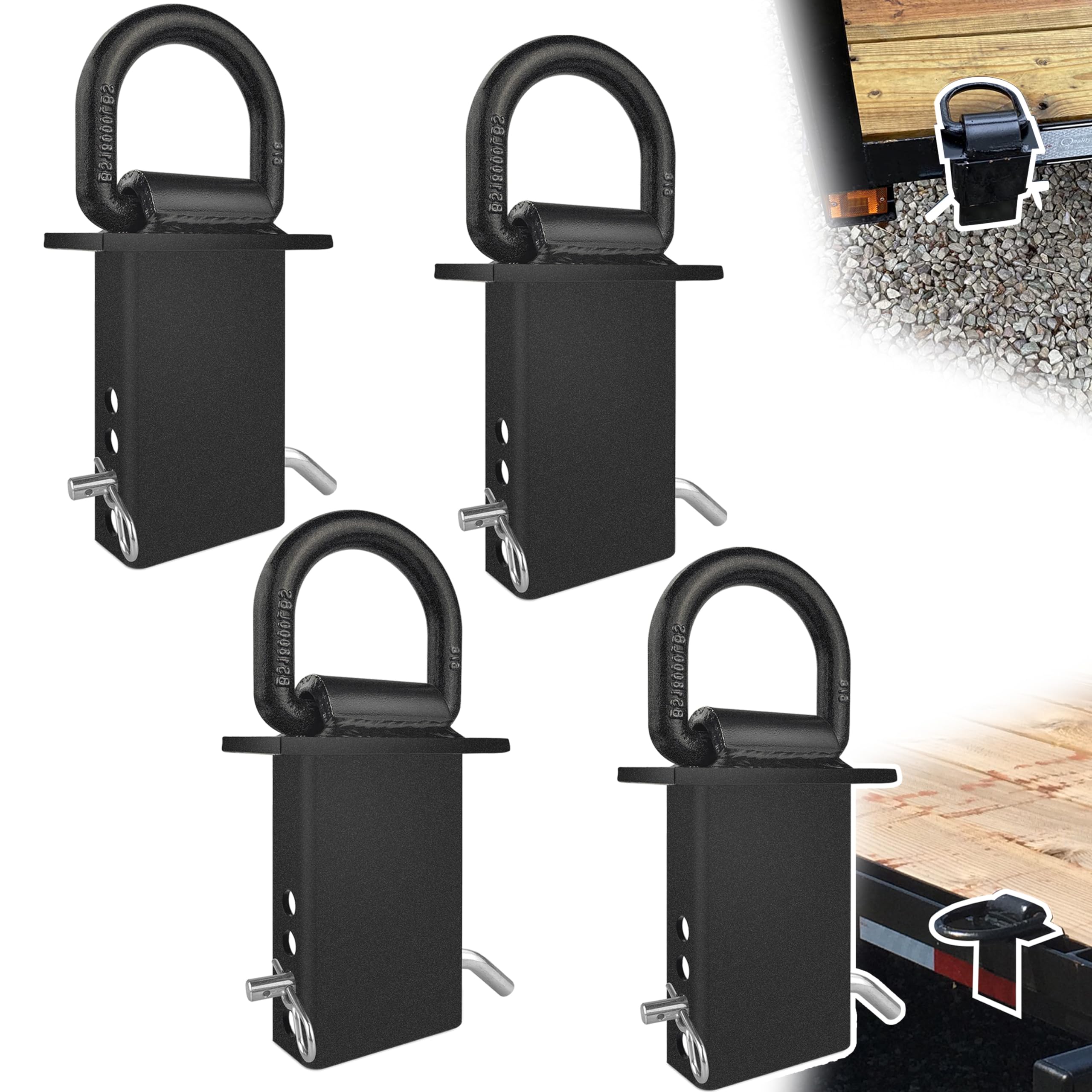 Vonlx Stake Pocket D Rings 4Pcs 18000Lbs Heavy Duty Removable D-Ring Stake Pocket Tie Down For Utility Trailers And Flatbeds Wit