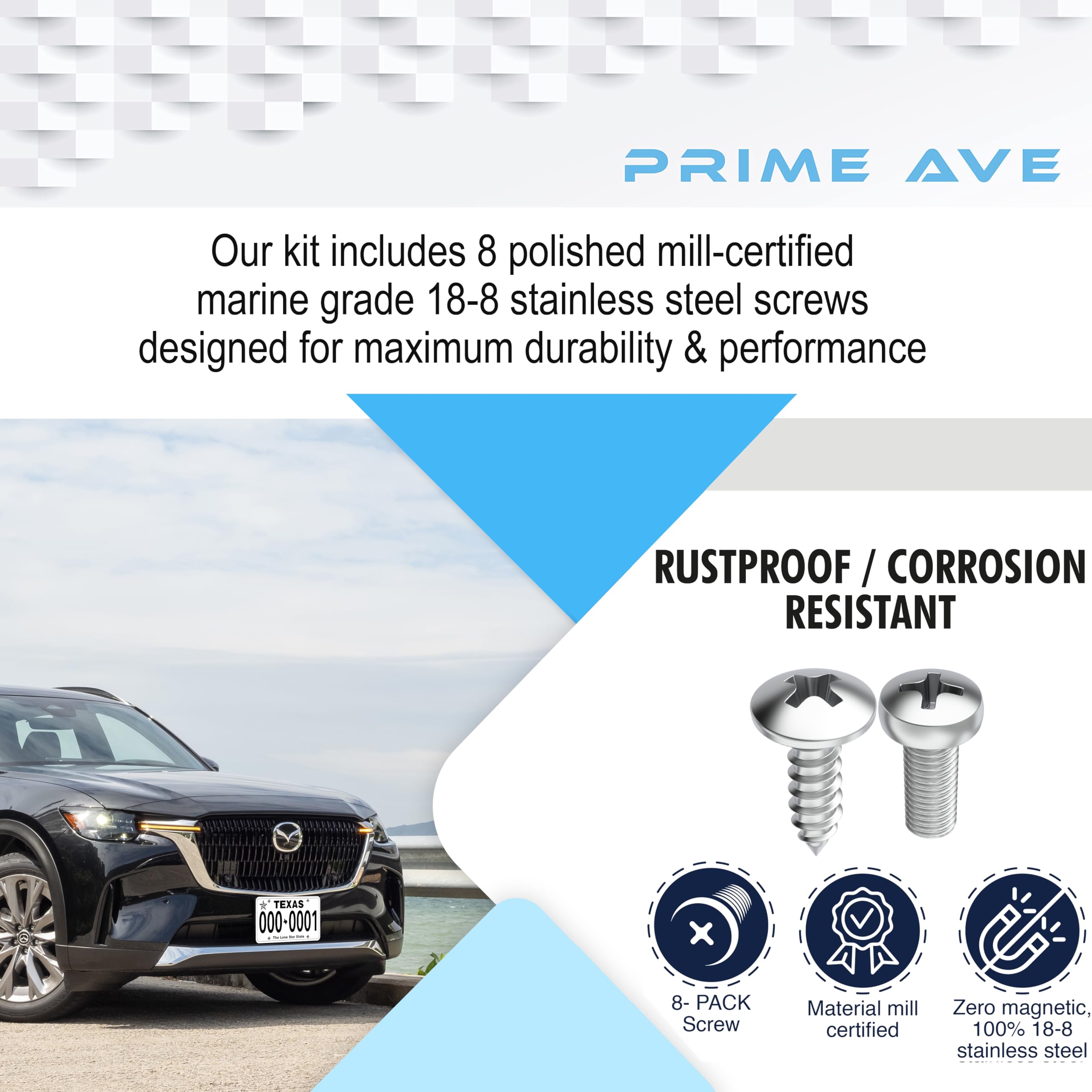 Prime Ave Stainless Steel License Plate Screws Compatible/Replacement For Mazda