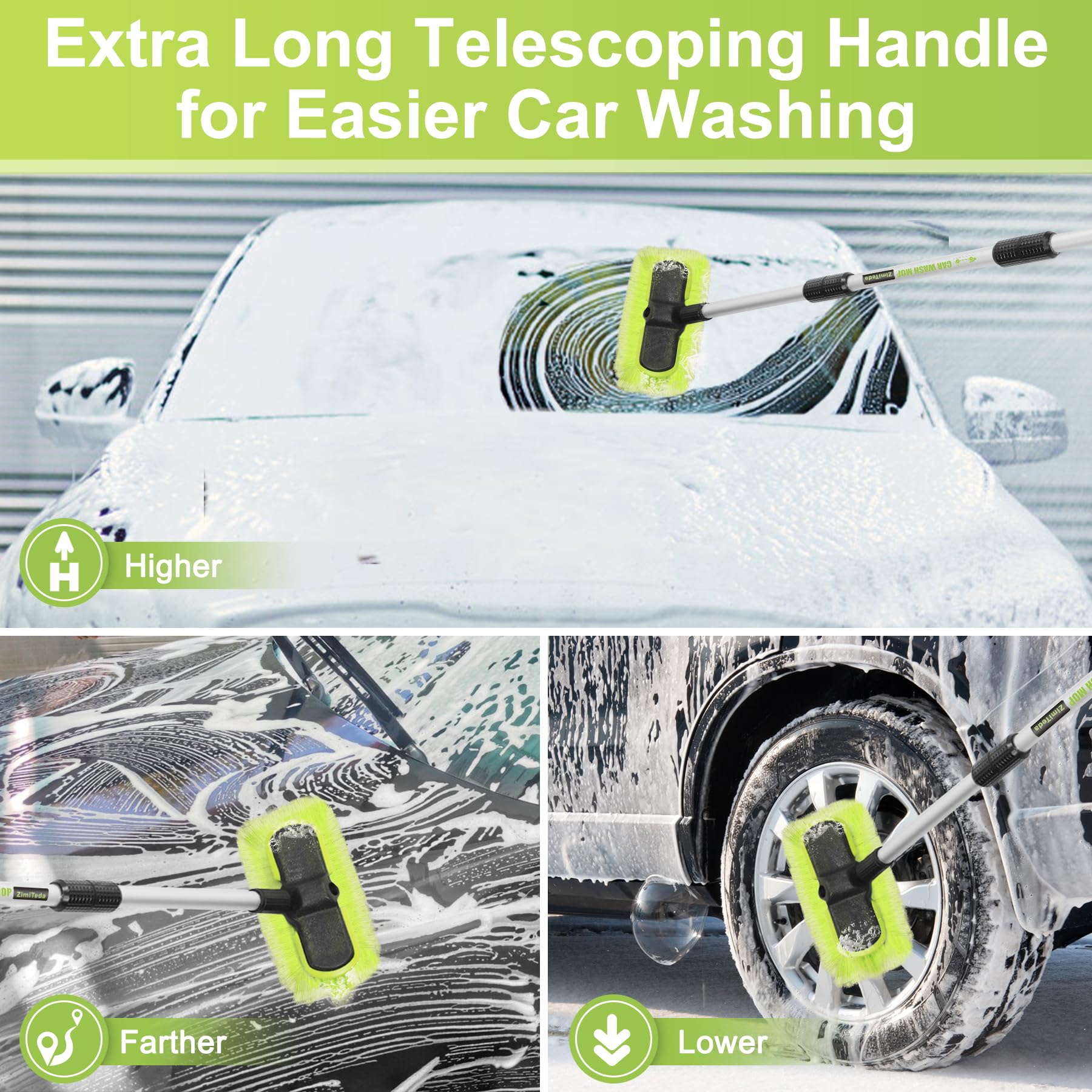 65   165cm Car Wash Brush Long Handle Soft Bristle Scrub Cleaning Mop with 4 Hand-held Places Extendable Washing Brushes Broom K