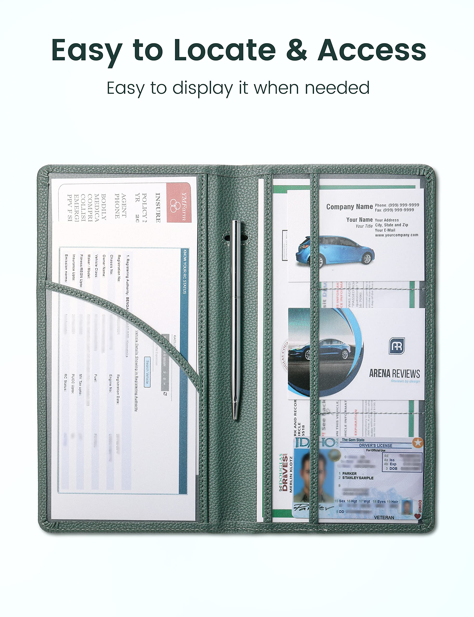 Yarnic Car Registration and Insurance Holder, Car Document Holder with Magnetic Closure, Registration and Insurance Card Holder