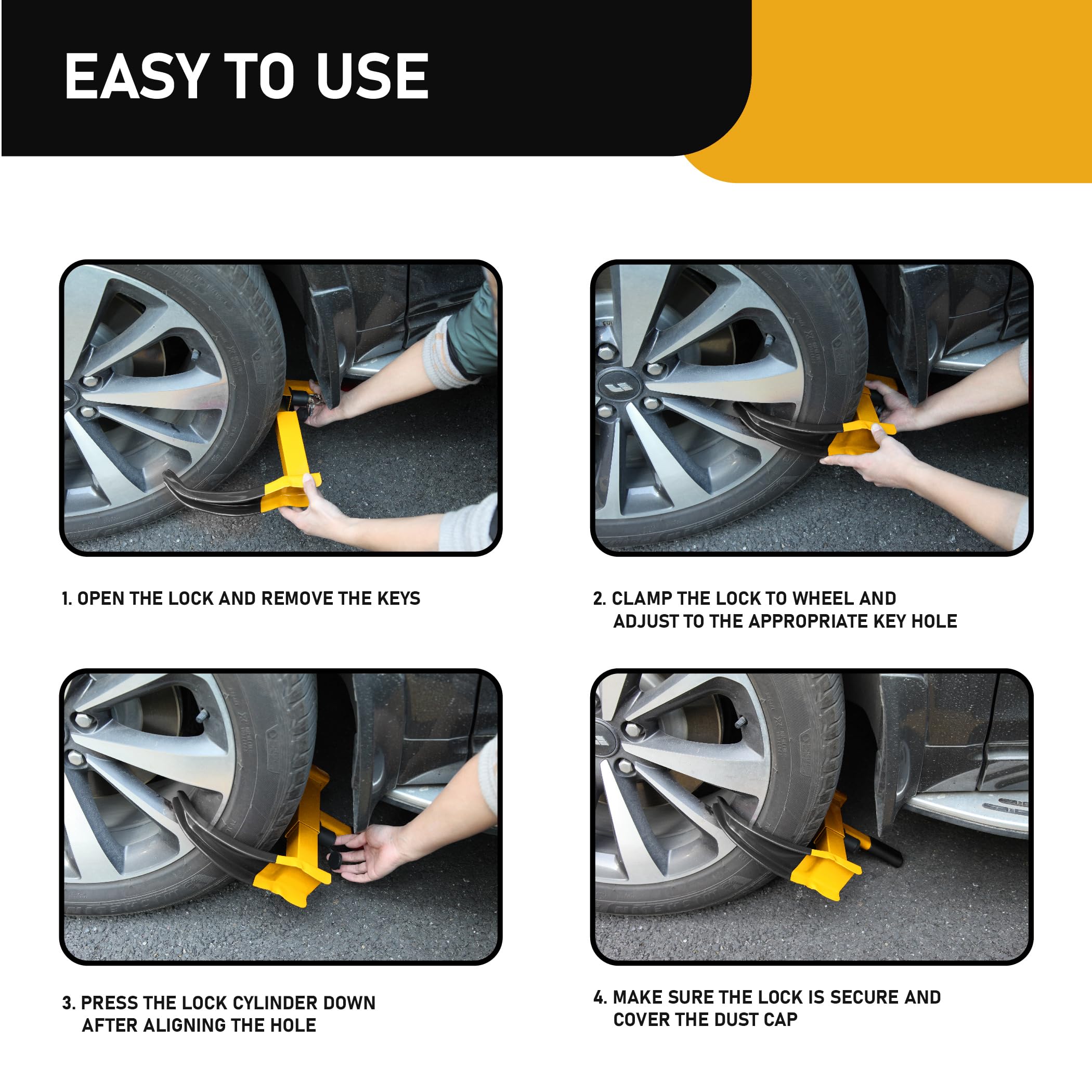 Cartman 2 Packs Heavy Duty Trailer Lock Wheel Clamp, Yellow/Black Universal Security Tire Lock, Adjustable Anti Theft Lock For T