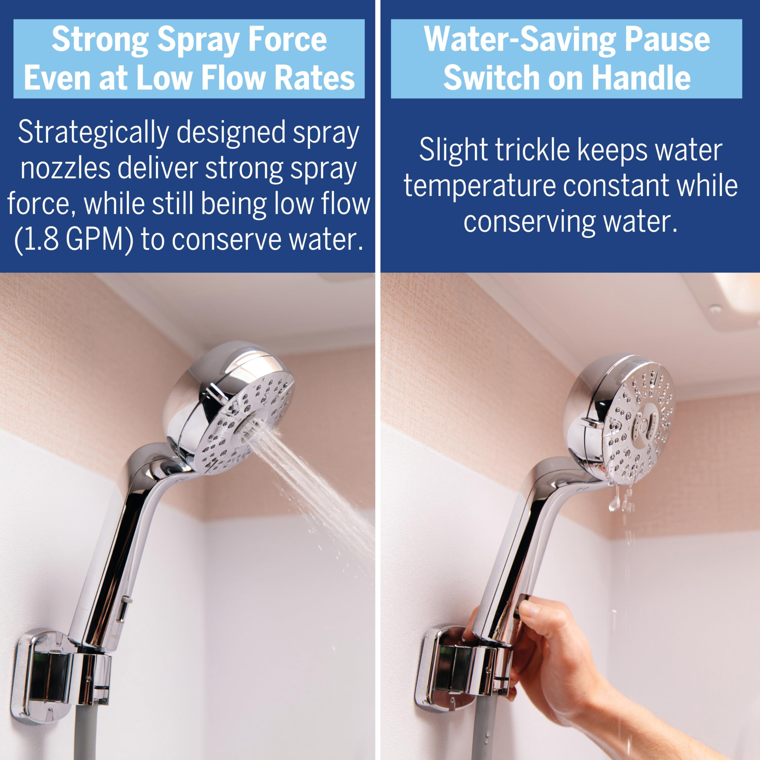 Waterpik Transform Pivoting RV Shower Head with Ultra-Flexible Hose and Pause Switch, Great for Campers, Trailers, Boats, 5-Mode