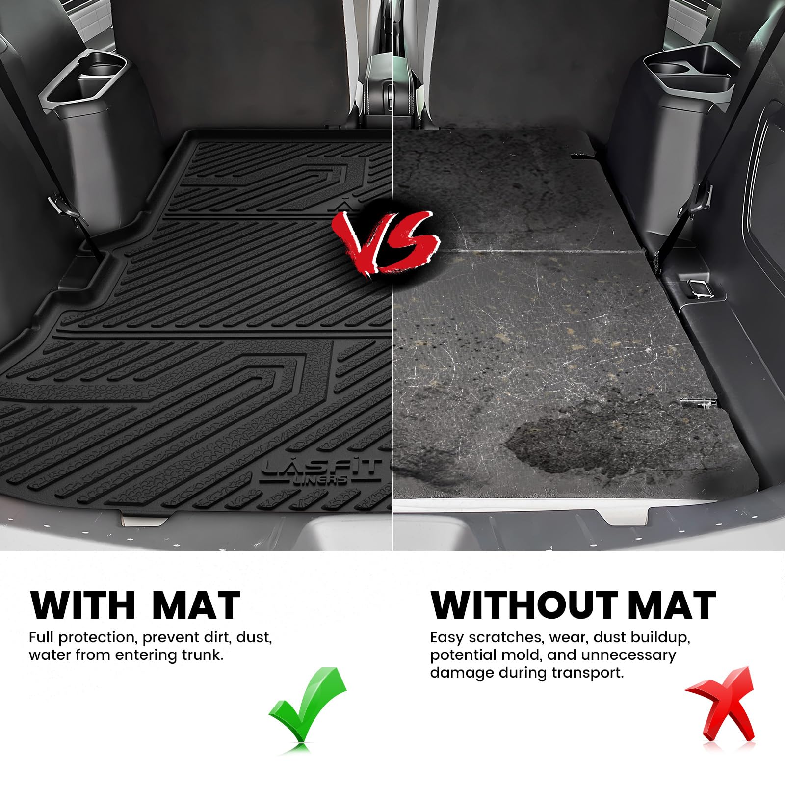 Lasfit Trunk & Backrest Mat For Ford Explorer 2015-2019, Custom Fit All Weather Protector Tpe One-Piece Design Easy Installation