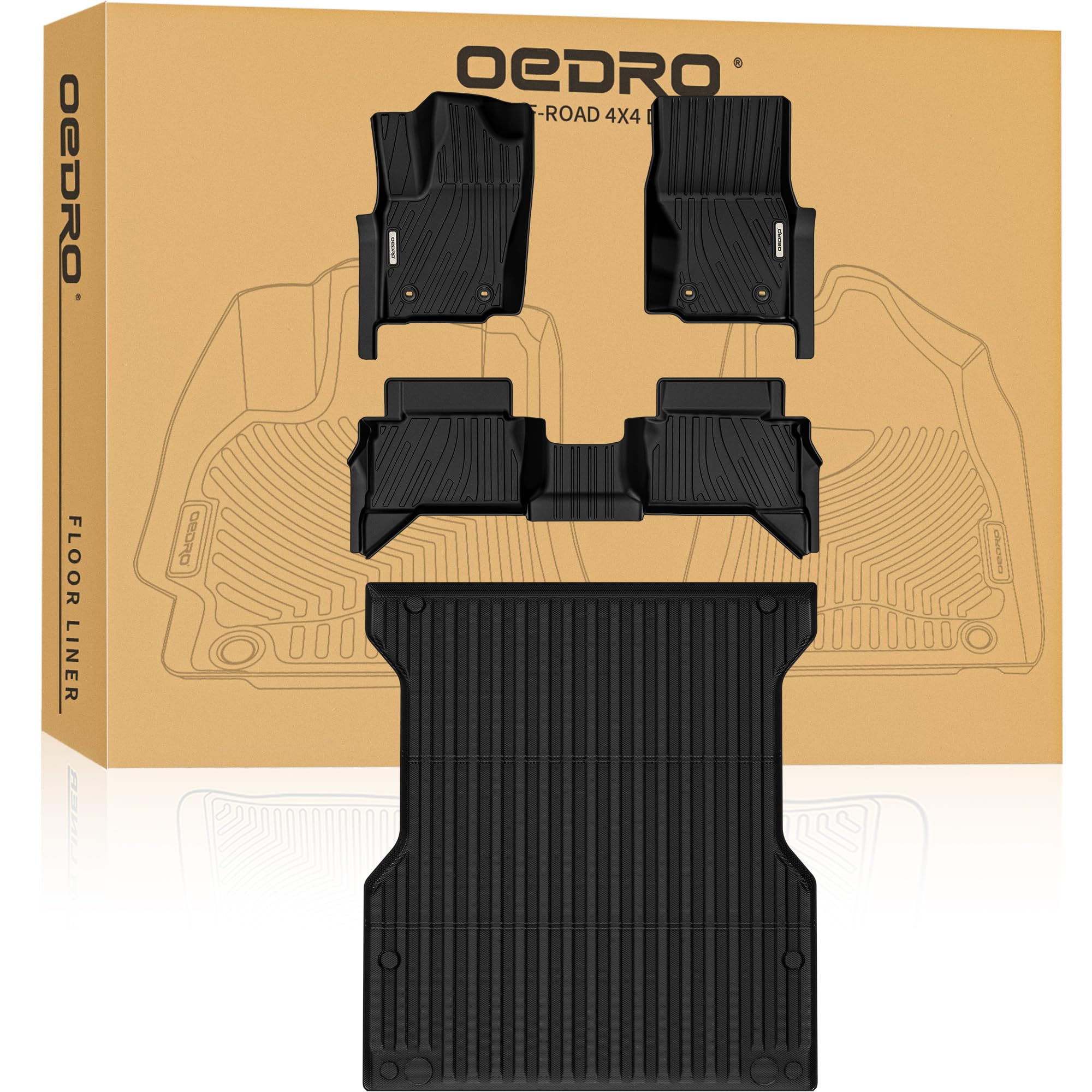 Oedro Floor Mats & Truck Bed Mat 2024 2025 Toyota Tacoma Double Cab (Not For Hybrid), All Weather Tpe Tacoma Floor Liners, 2 Row