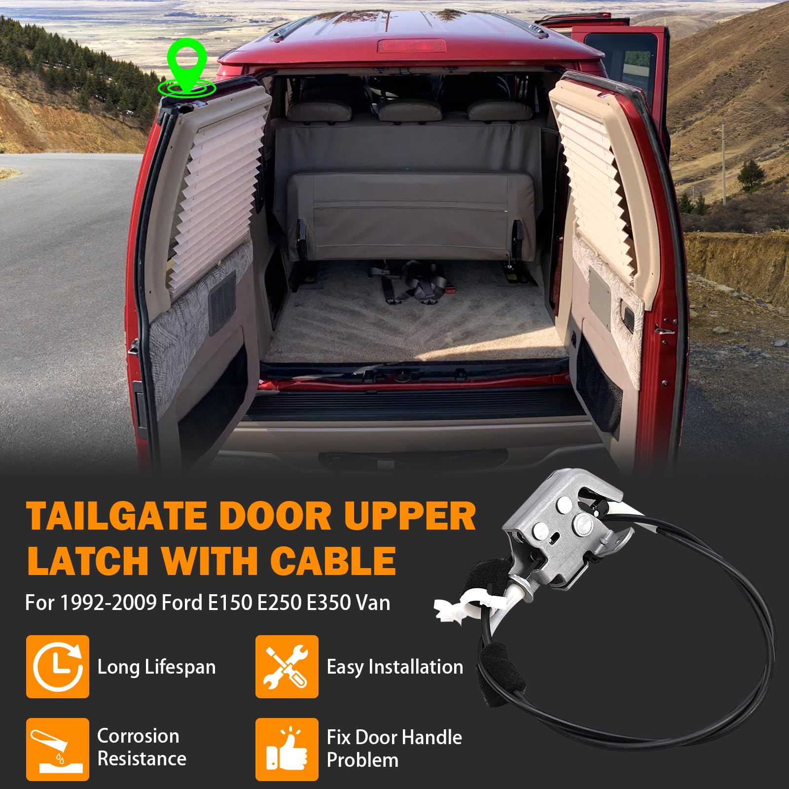 Yinlowa Rear Door Latch Cable for 1992-2009 Ford E350 E250 E150 Van, Black, Rear Left Upper, Replace Part # 6C2Z-154