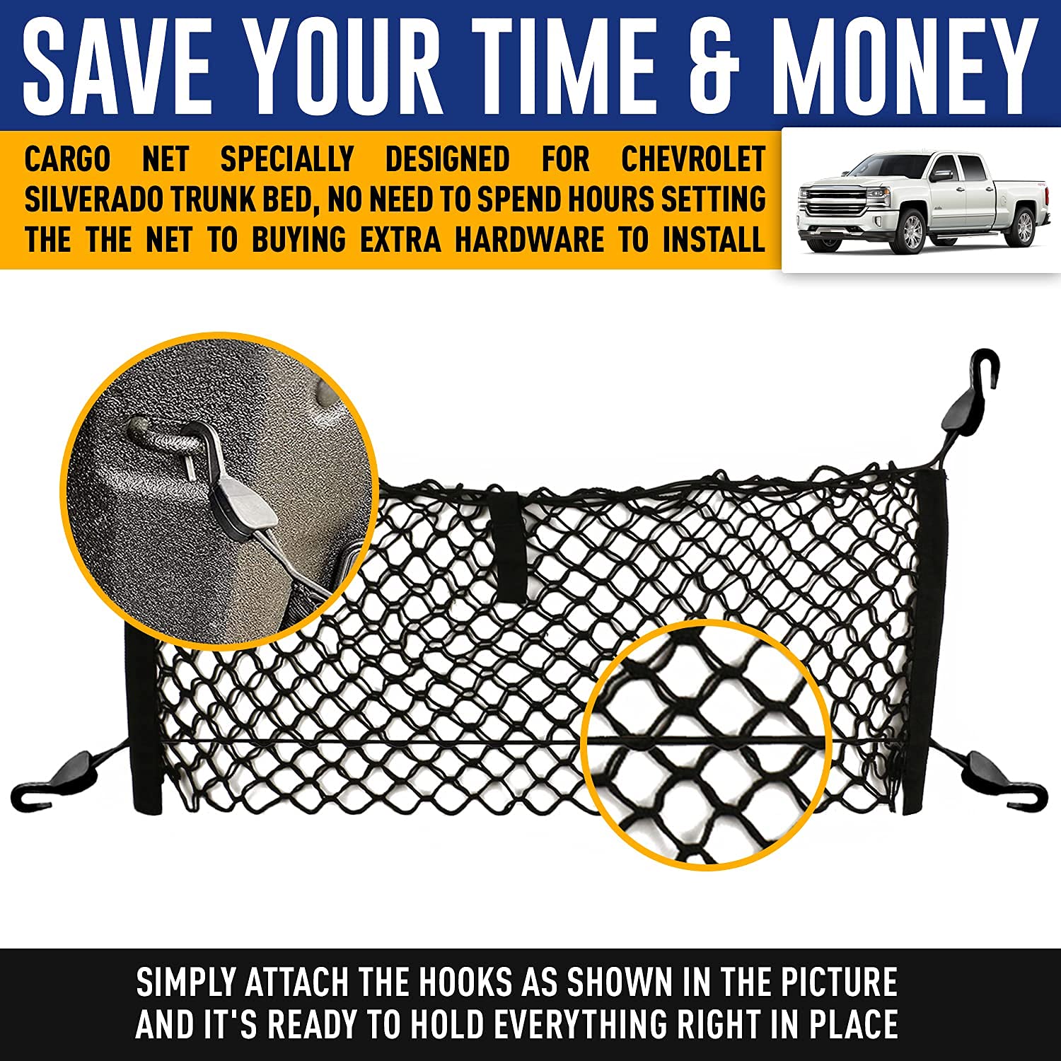 Envelope Style Trunk Mesh Cargo Net For Chevy Silverado Accessories 2013-2024 - Premium Trunk Organizers And Storage - Cargo Net