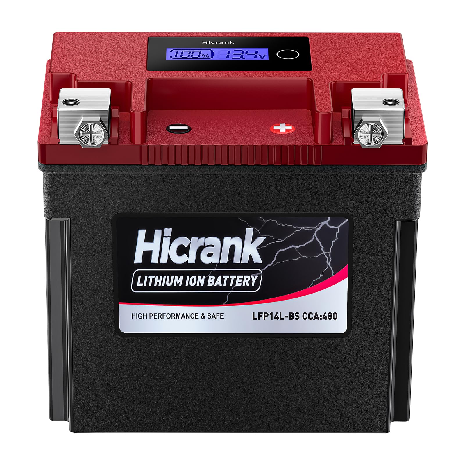 Hicrank YTX14L-BS (GYZ16HL) Lithium 12V 8Ah 480CCA LiFePO4 Motorcycle Battery, Powersports Battery for Honda KTM Yamaha Harely, 