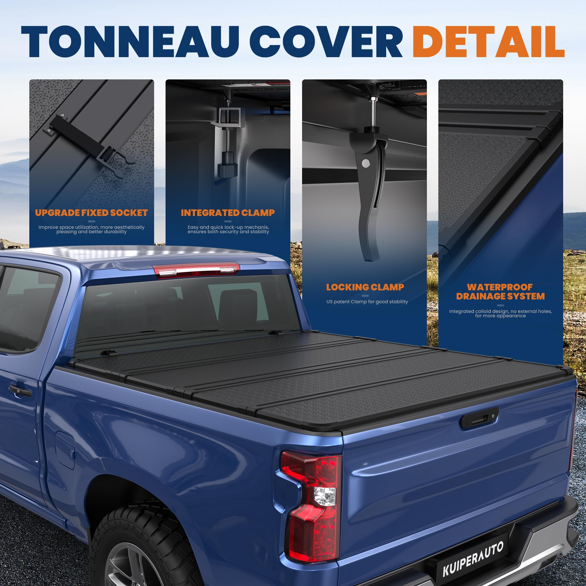 KUIPERAUTO Quad Hard Truck Bed Tonneau Cover Compatible for Chevrolet Silverado GMC Sierra 2007-2013 1500 Aluminum Bed (No Fit 2
