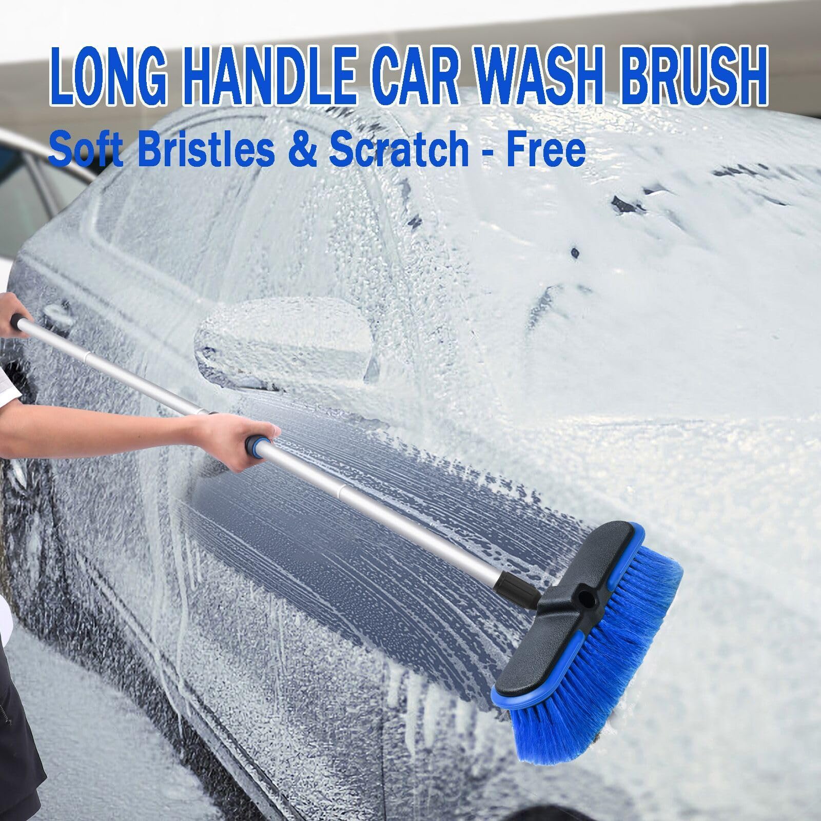 Stemni 62'' Car Wash Brush with Long Handle, Scratch-Free Soft Bristles Sturdy Car Wash Mop, Extension Pole Cleaning Brush Kit W