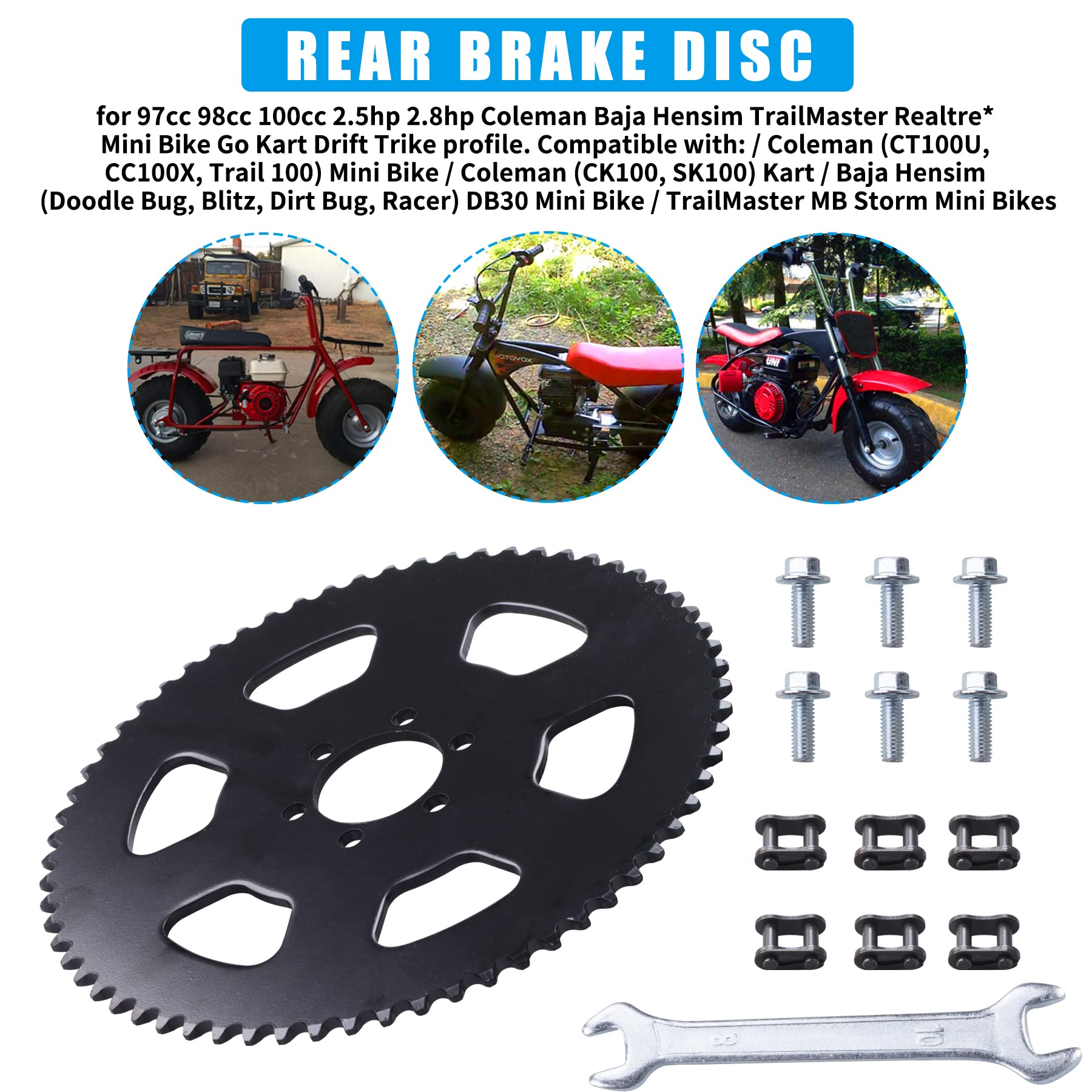 JINGKE 65 Teeth #35 Chain Rear Sprocket Compatible with 100cc 98cc 97cc 2.5hp Coleman CT100U Trail CK100 CC100X Baja Doodle Bug