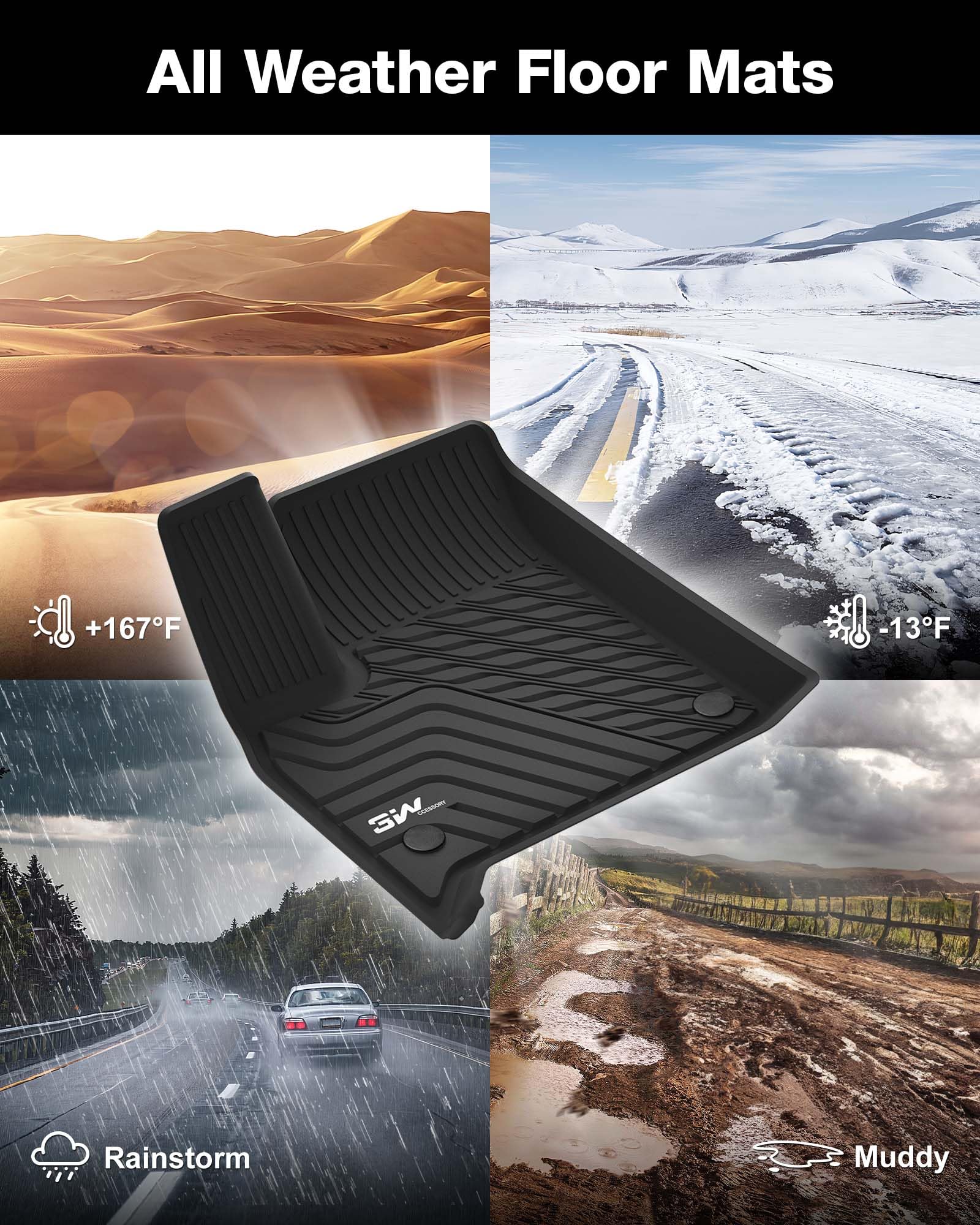 3W Floor Mats Custom Fit For Chevrolet Traverse 2018-2023, Tpe All Weather Chevy Traverse Floor Liner 1St And 2Nd Row Full Set C