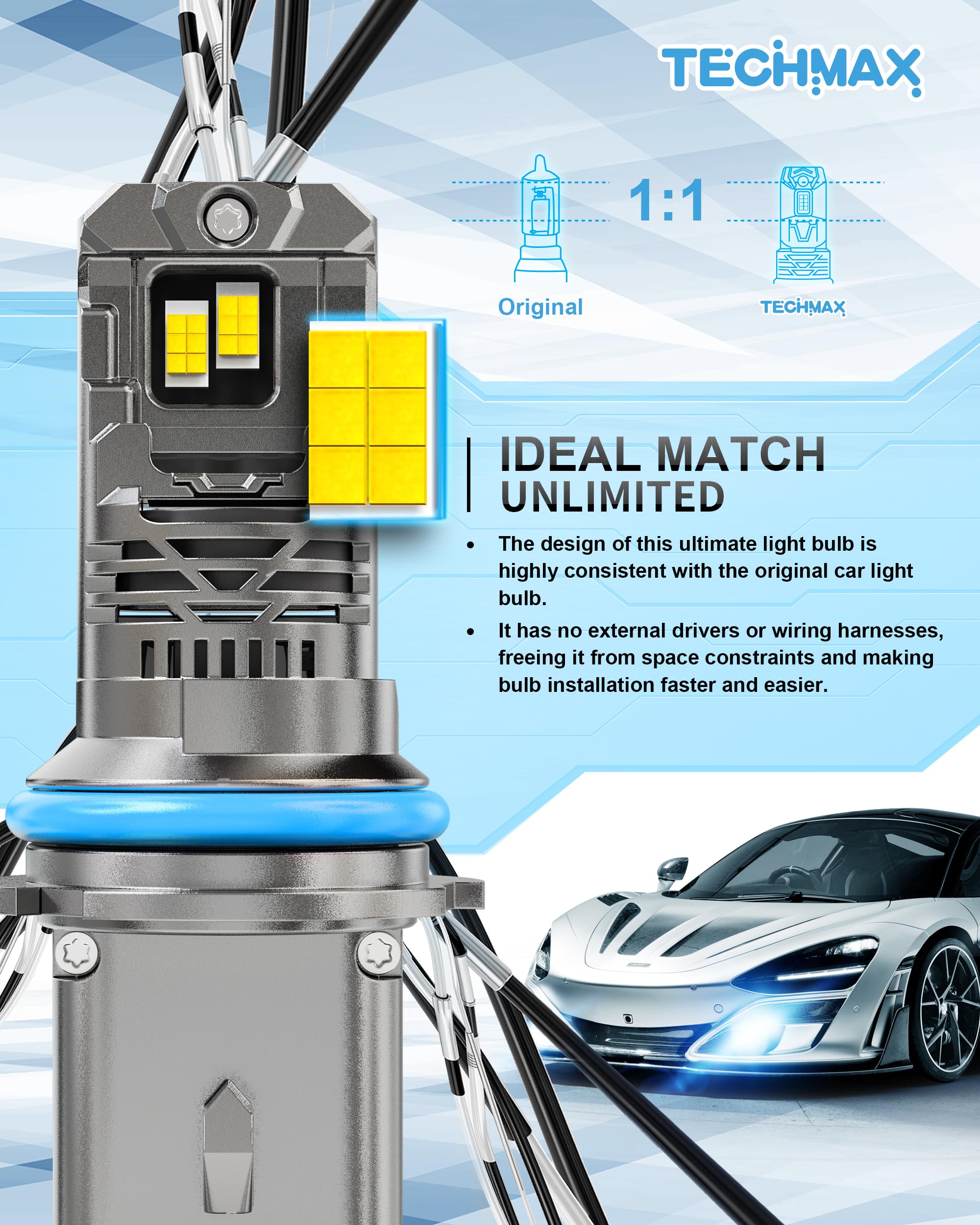 Techmax 9007 Bulbs, 800% Brighter 6500K Xenon White 9007 Fog Light Bulbs With 16000Prm Cooling Fan, Pack Of 2