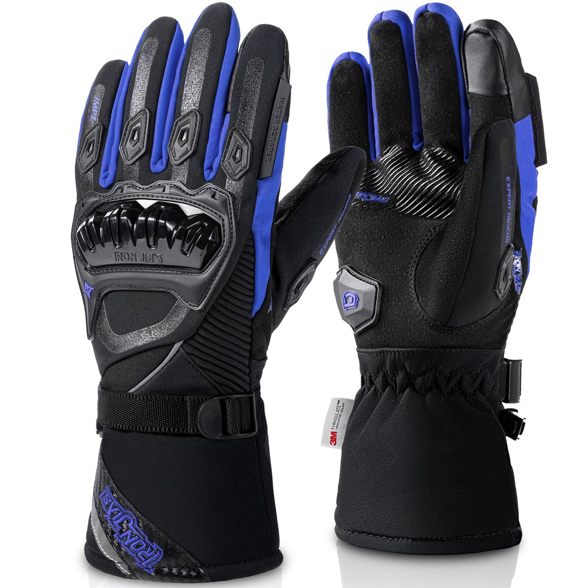 Iron Jia'S Motorcycle Gloves Winter Cold Weather Warm Touchscreen Waterproof Windproof Protective Gear (Blue, L)