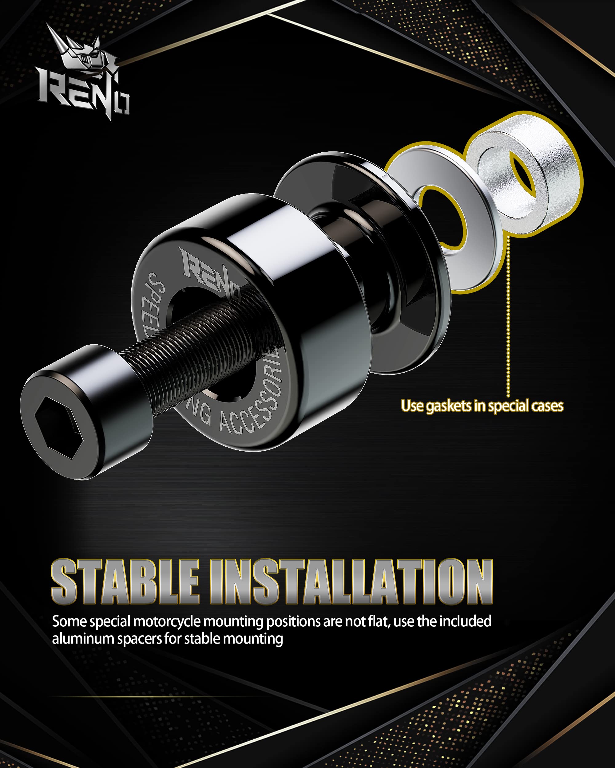 Reno Sp1-M8 Aluminum Motorcycle Swingarm Spools Slider Pro Compatible With Select Models (Black, 2 Pcs)