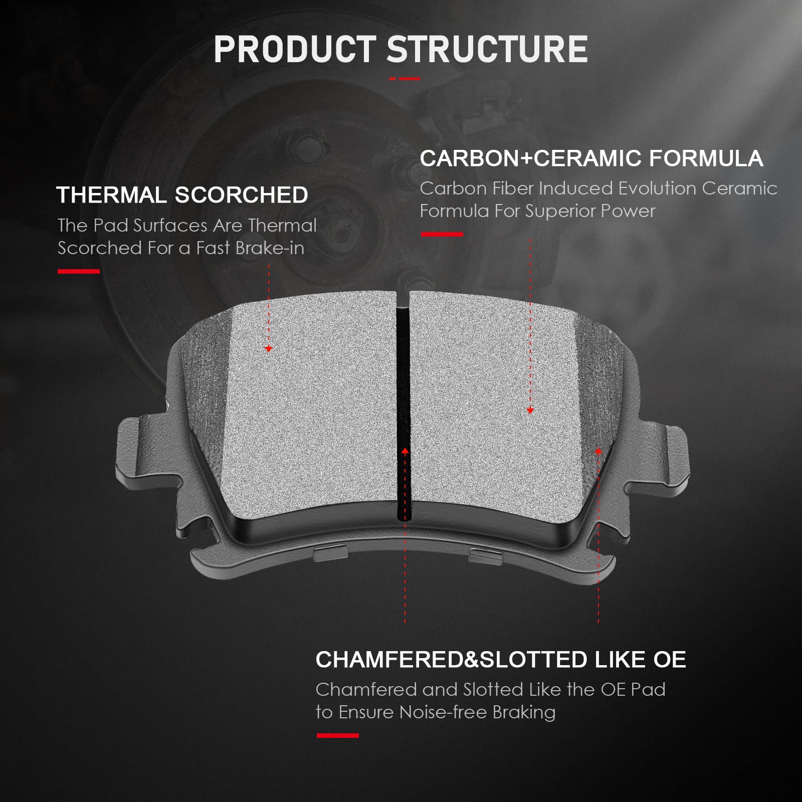 Cciyu D1108 4Pcs Rear Ceramic Brake Pads Kits 2006-2013 For Audi,2009-2018 For Volkswagen